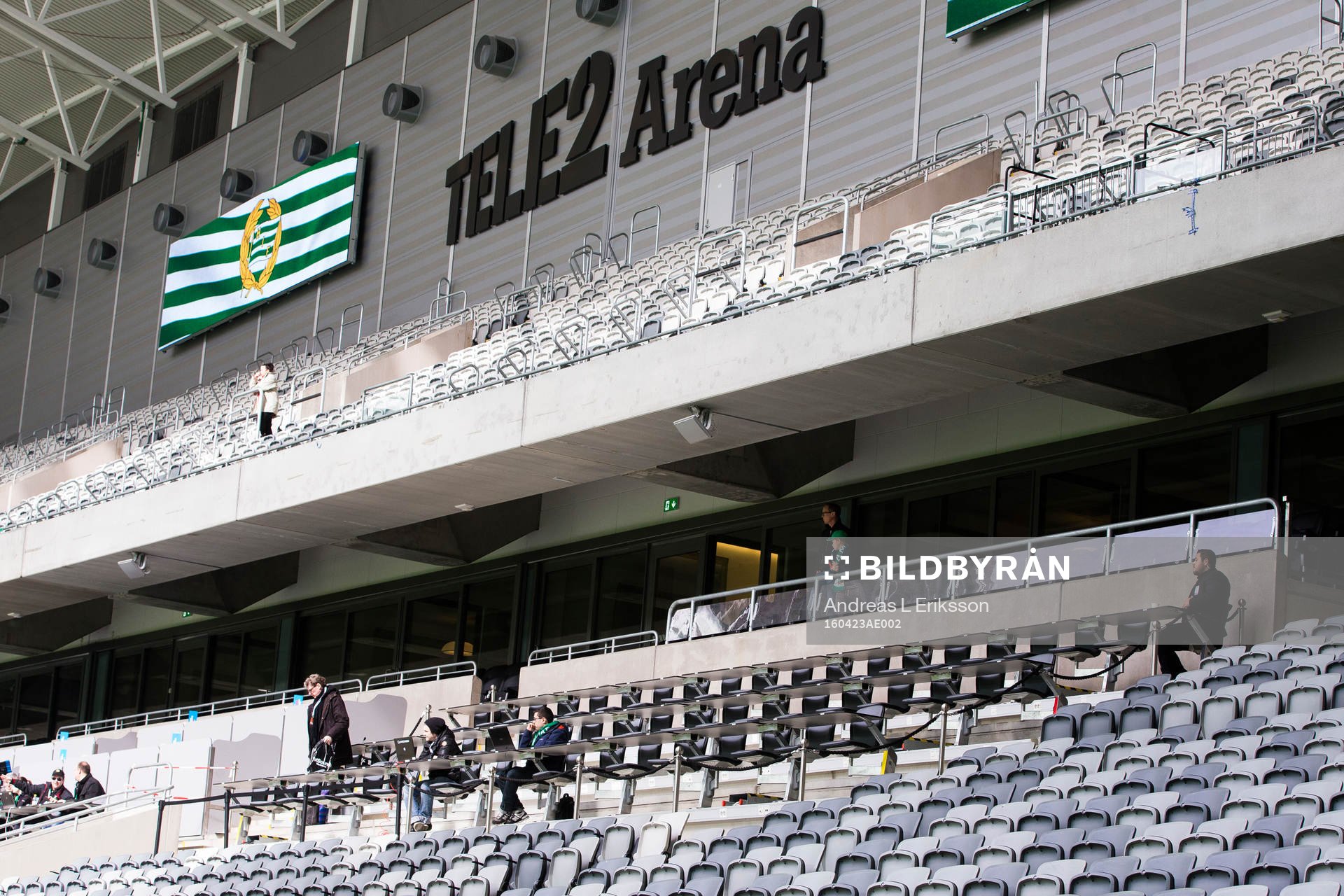 Pressläktaren på Tele2 Arena med en tillfällig