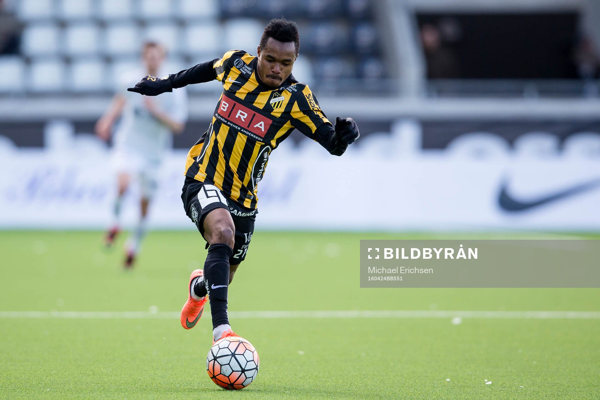 Häckens Nasiru Mohammed under fotbollsmatchen i Allsvenskan mellan Häcken och GIF Sundsvall den 24 april 2016 i Göteborg.