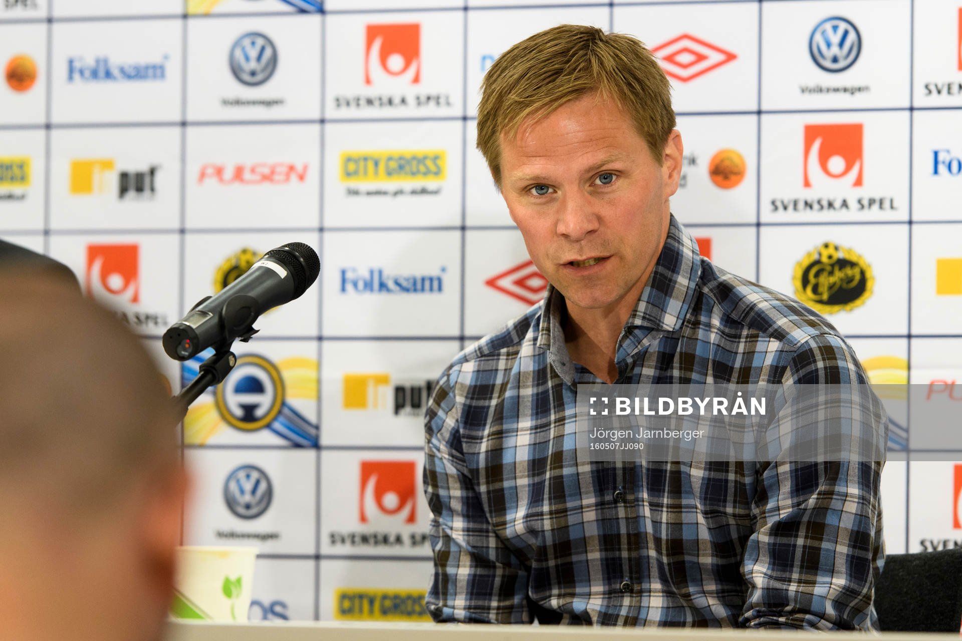 Gefles tränare Roger Sandberg under presskonferensen efter fotbollsmatchen i Allsvenskan mellan Elfsborg och Gefle den 7 maj 2016 i BORÅS.