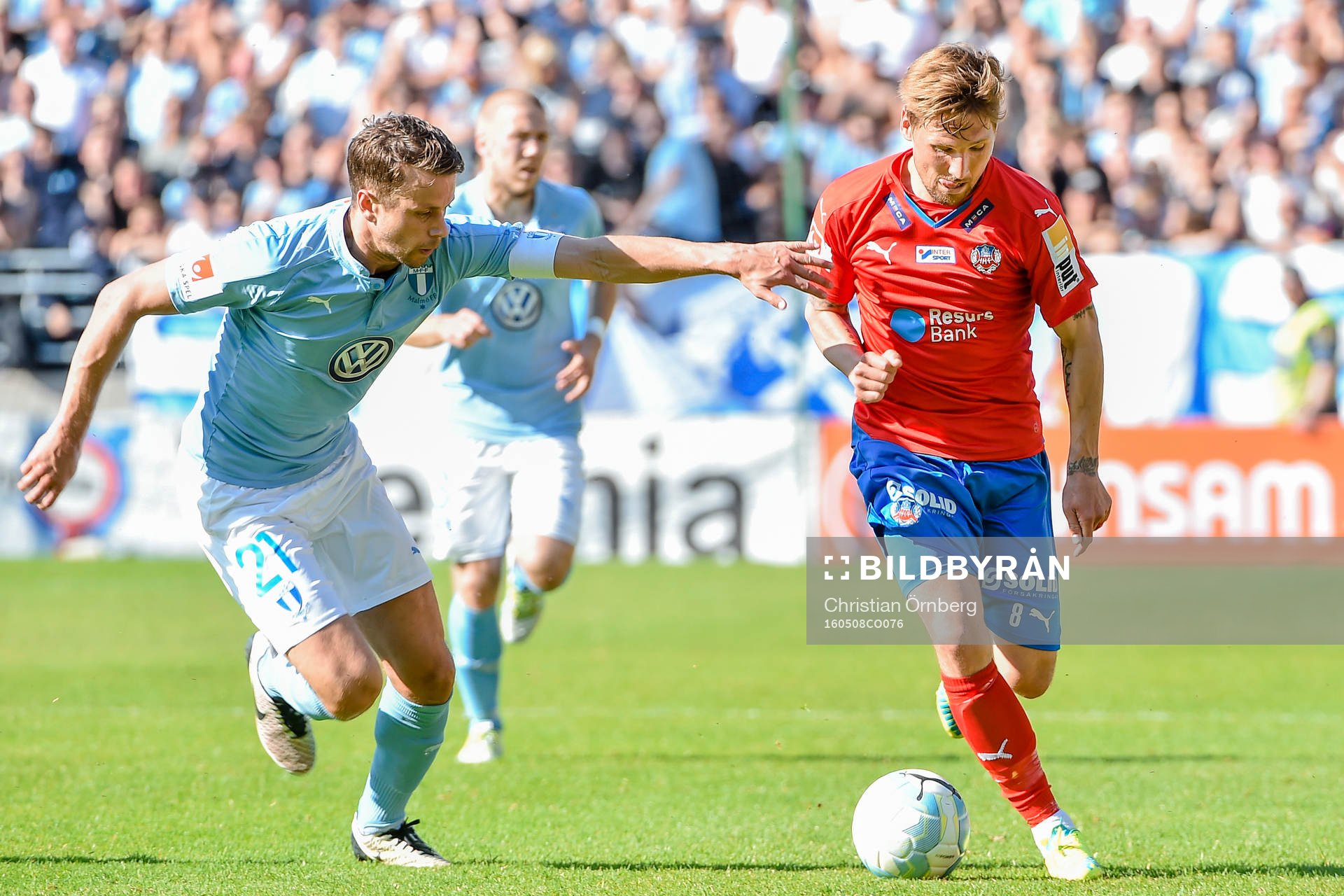 Malmö FFs Kari Arnason och Helsingborgs Martin Christensen
