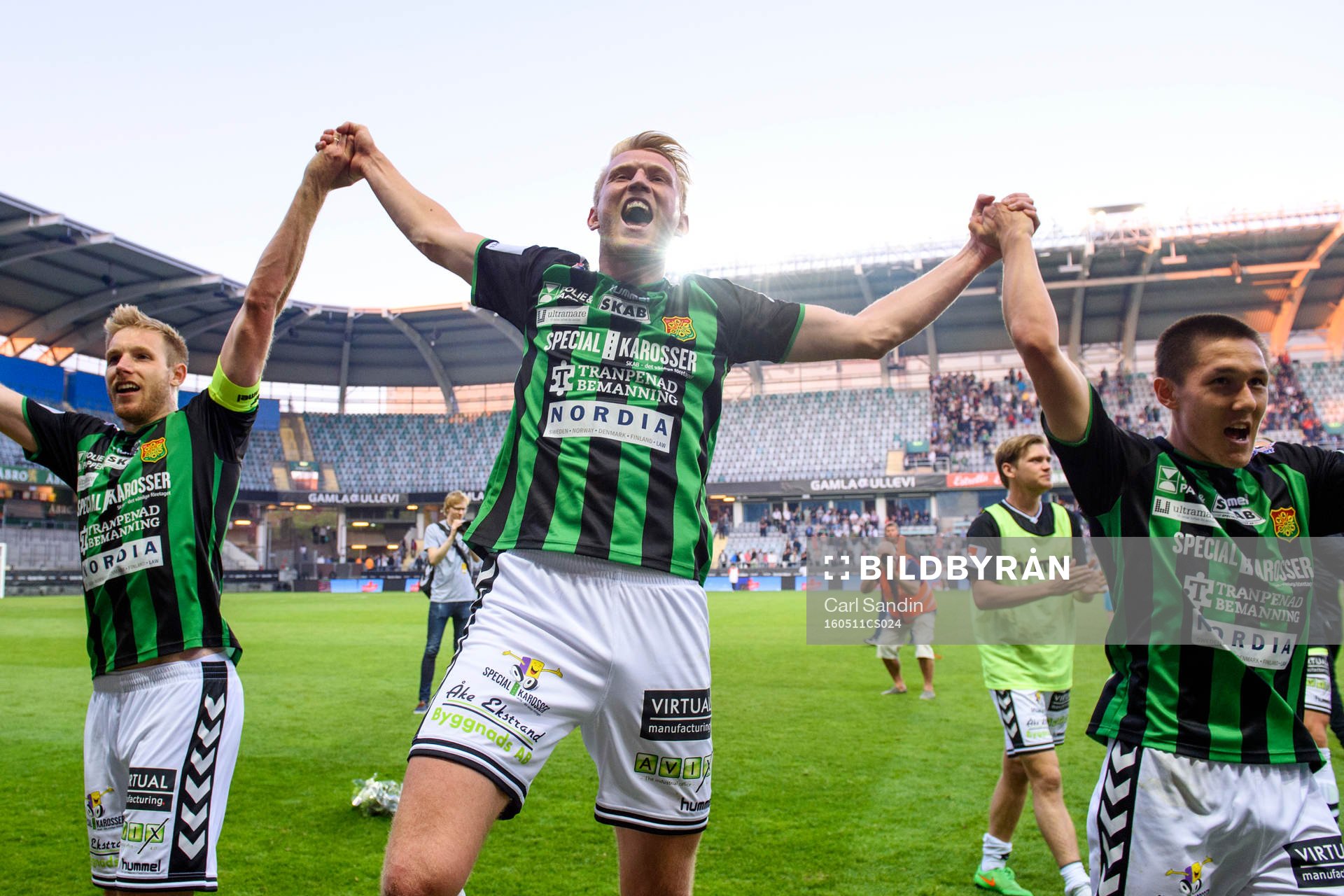 GAIS Carl Nyström jublar efter fotbollsmatchen i Superettan mellan GAIS och Åtvidaberg den 11 maj 2016 i Göteborg.