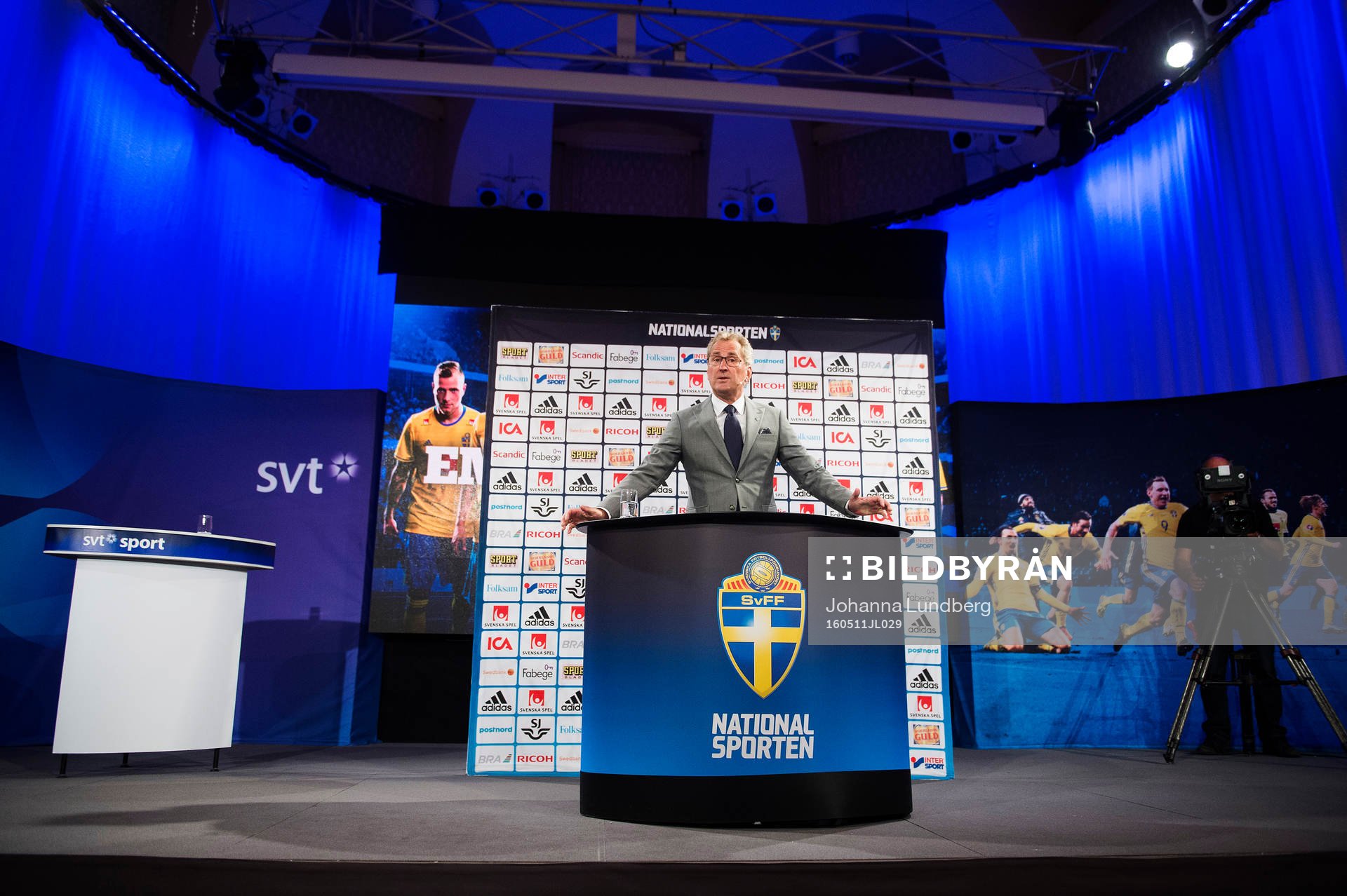 Förbundskapten Erik Hamrén under en presskonferens där EM-truppen presenteras den 11 maj 2016 i Stockholm.