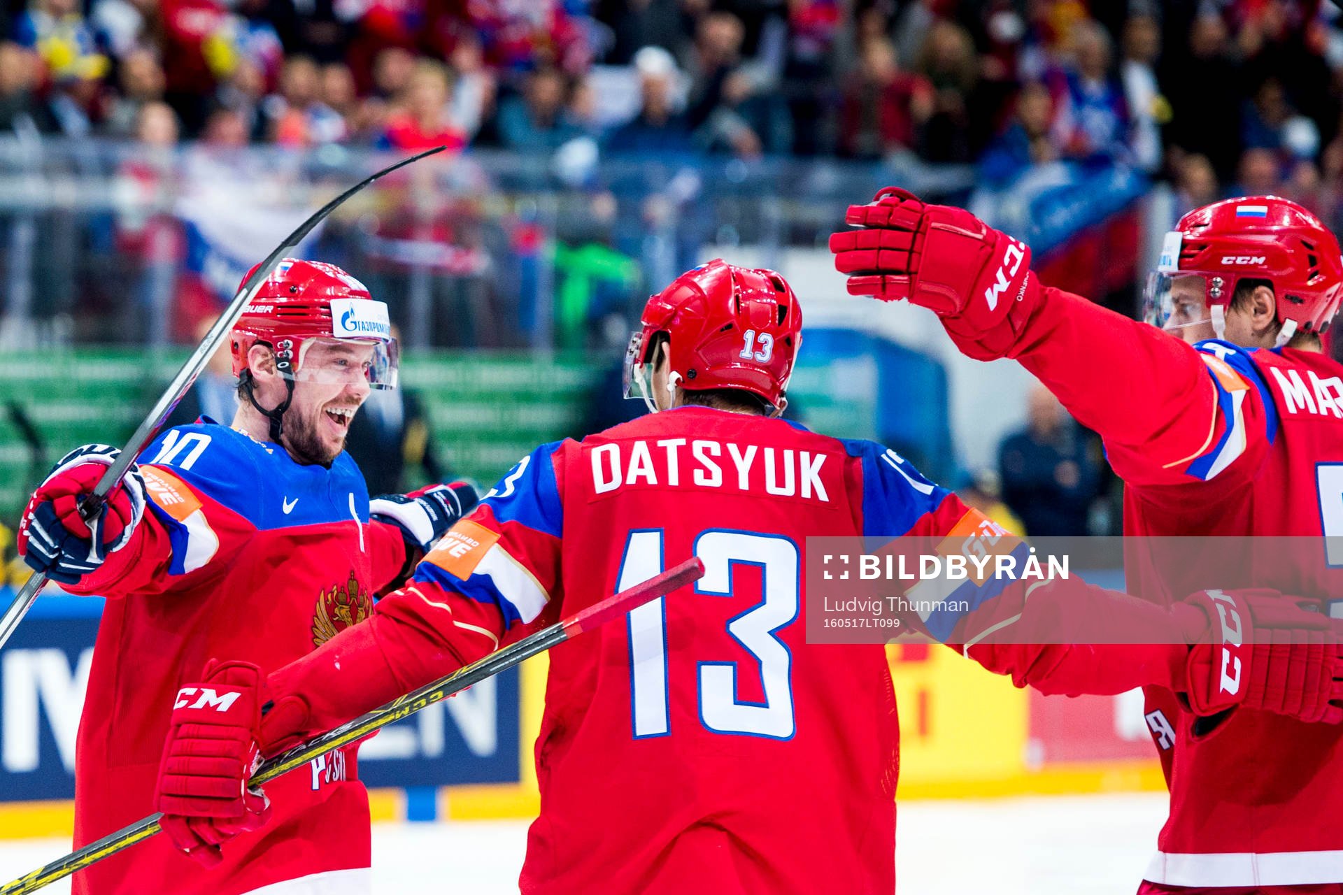 Rysslands Nikita Zaitsev, Sergei Mozyakin och Pavel Datsyuk