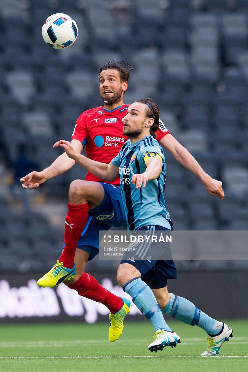 Djurgårdens Kevin Walker och Helsingborgs Mikael Dahlberg