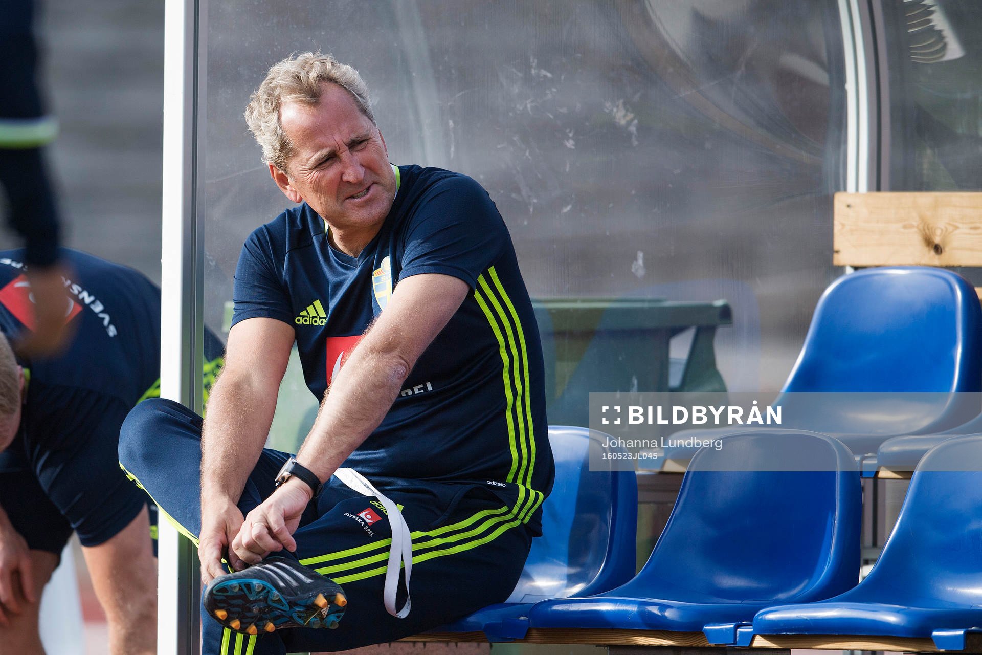 Sveriges förbundskapten Erik Hamrén under Sveriges fotbollslandslags träning den 23 maj 2016 i Stockholm. 