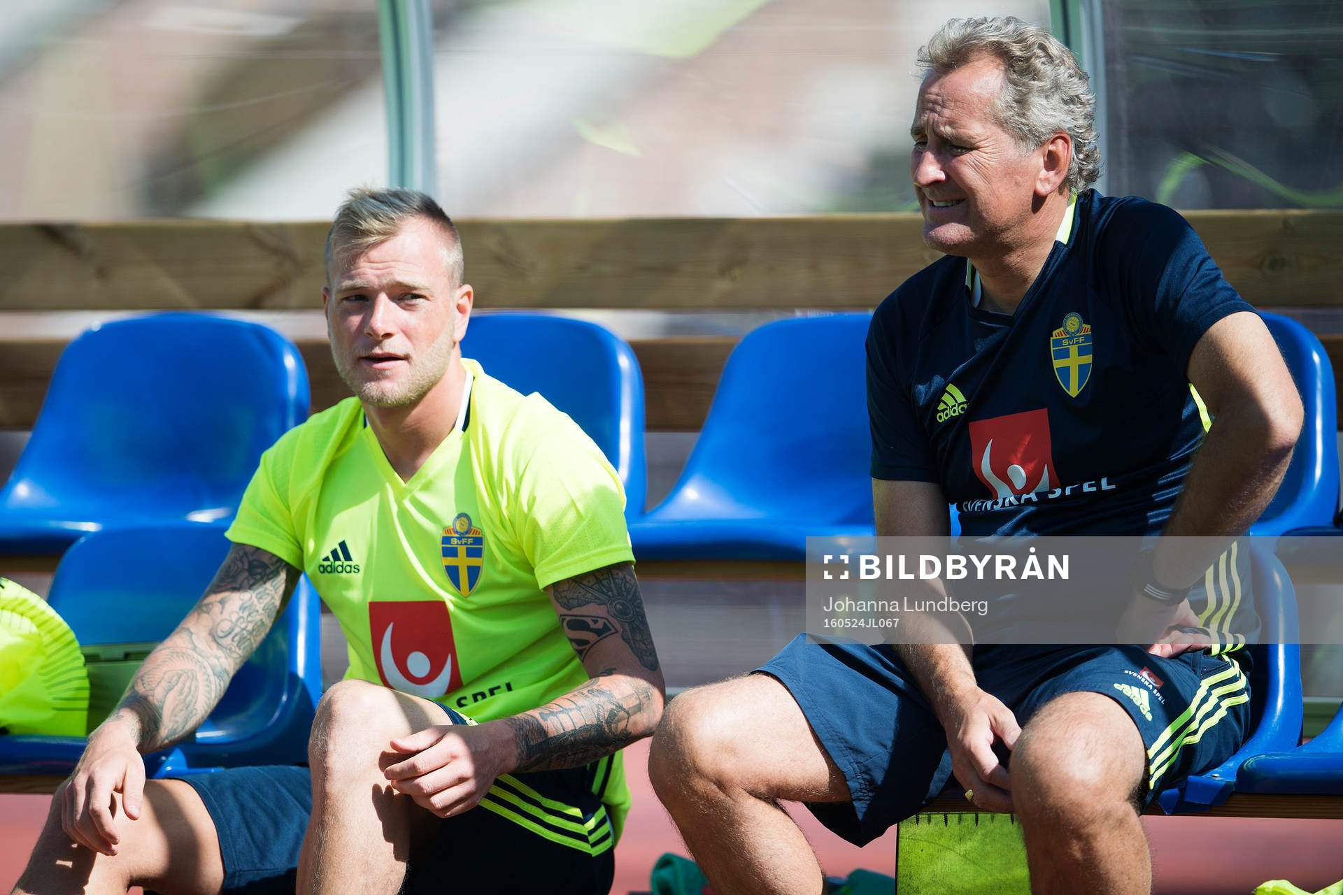 John Guidetti i samtal med förbundskapten Erik Hamrén