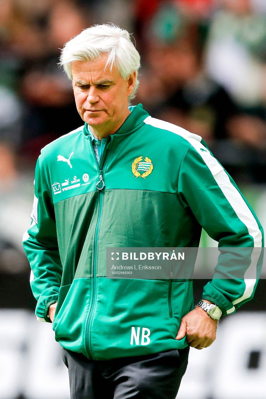 Hammarbys tränare Nanne Bergstrand inför fotbollsmatchen i Allsvenskan mellan Hammarby och Gefle den 29 maj 2016 i Stockholm. 