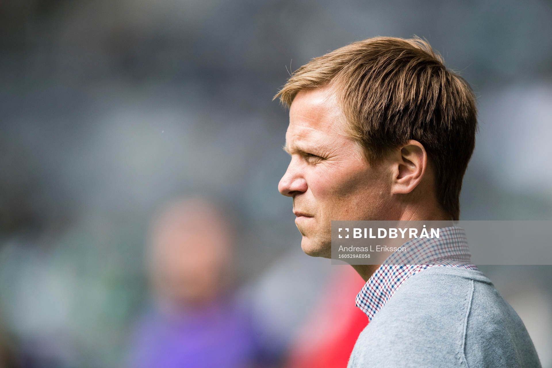 Gefles tränare Roger Sandberg under fotbollsmatchen i Allsvenskan mellan Hammarby och Gefle den 29 maj 2016 i Stockholm. 