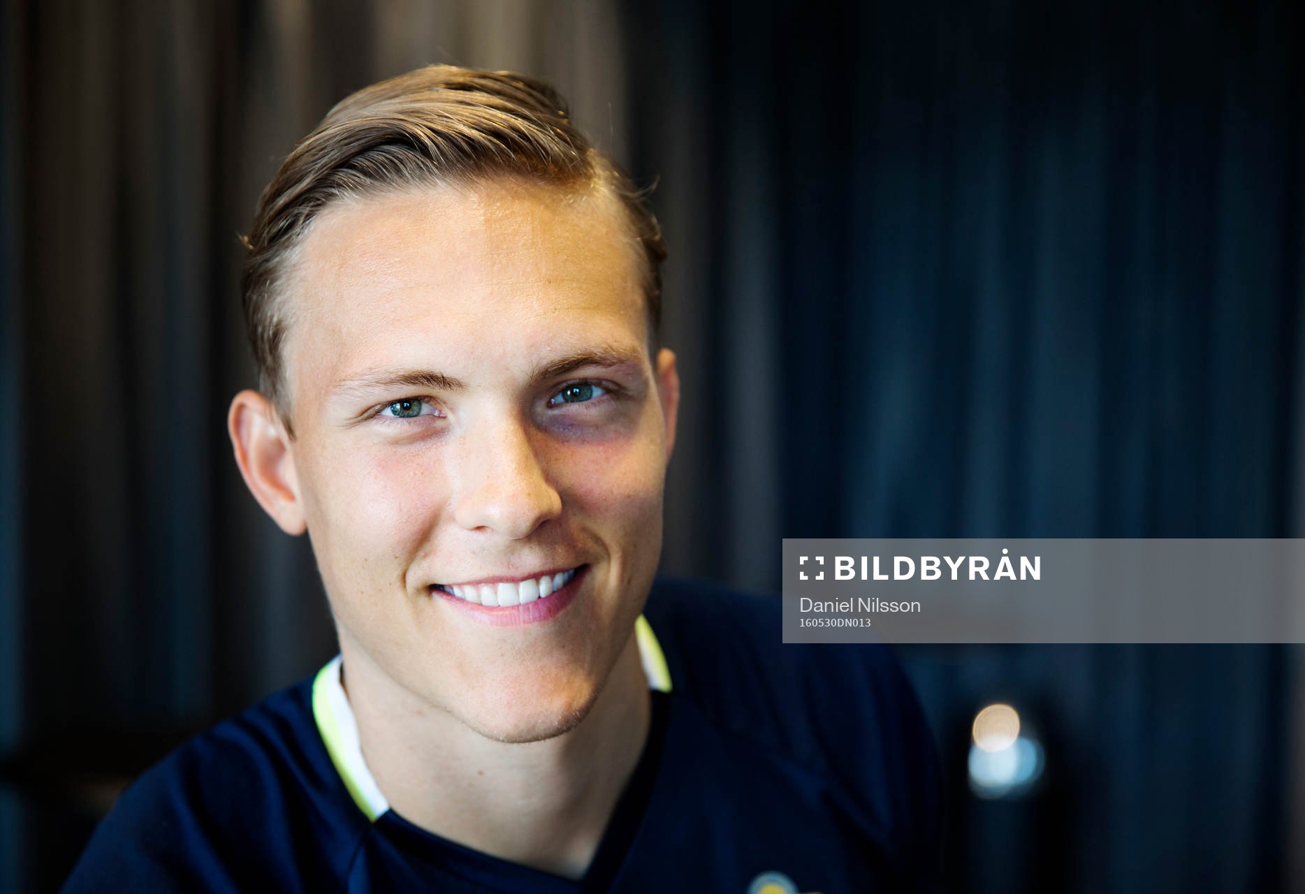 Svenska fotbollslandslagets Ludwig Augustinsosn under en pressträff den 30 Maj 2016 i Malmö.