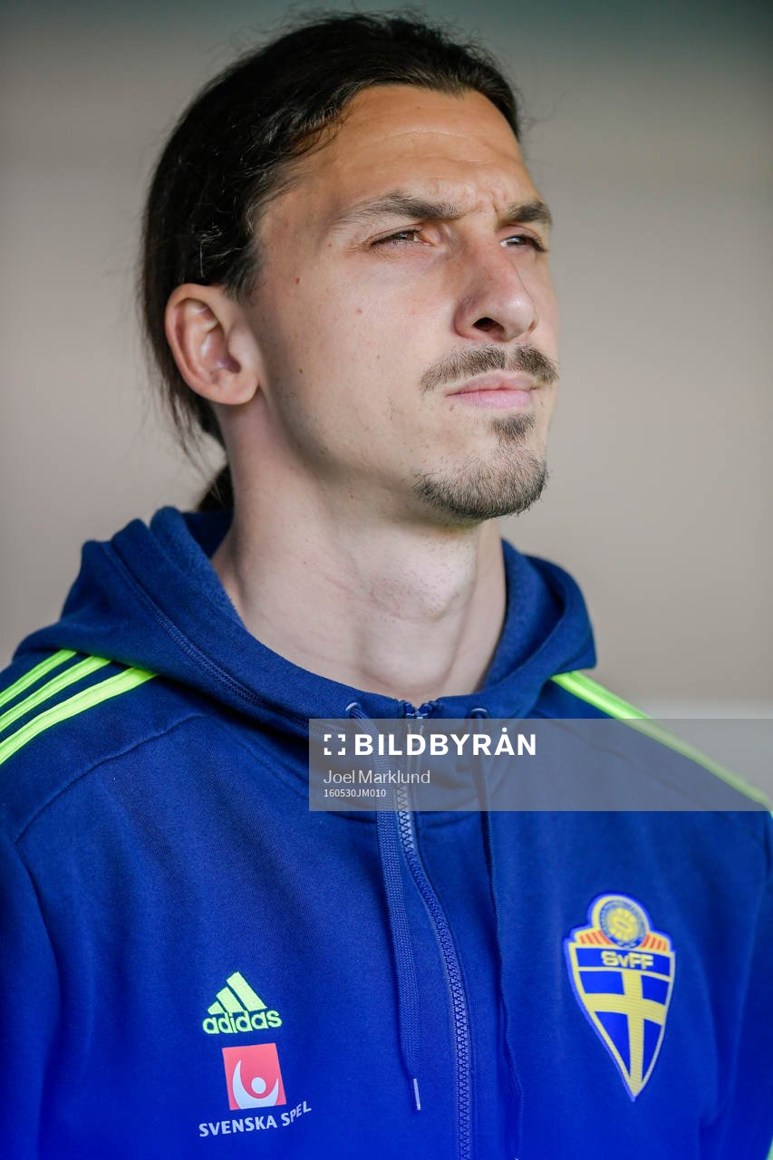 Sveriges Zlatan Ibrahimovic på bänken före