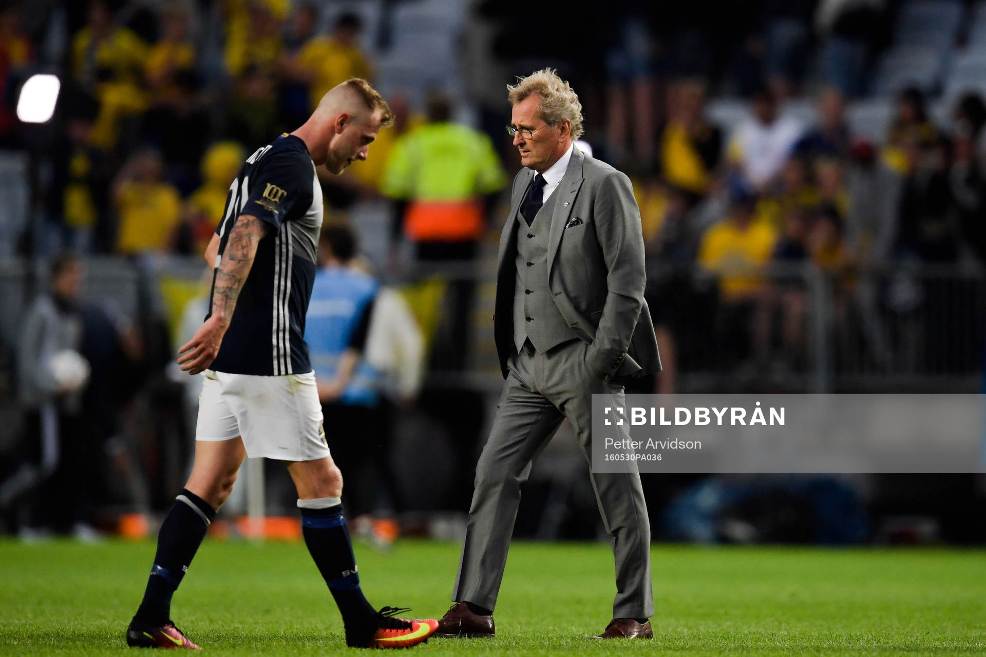 Sveriges förbundskapten Erik Hamrén och John Guidetti