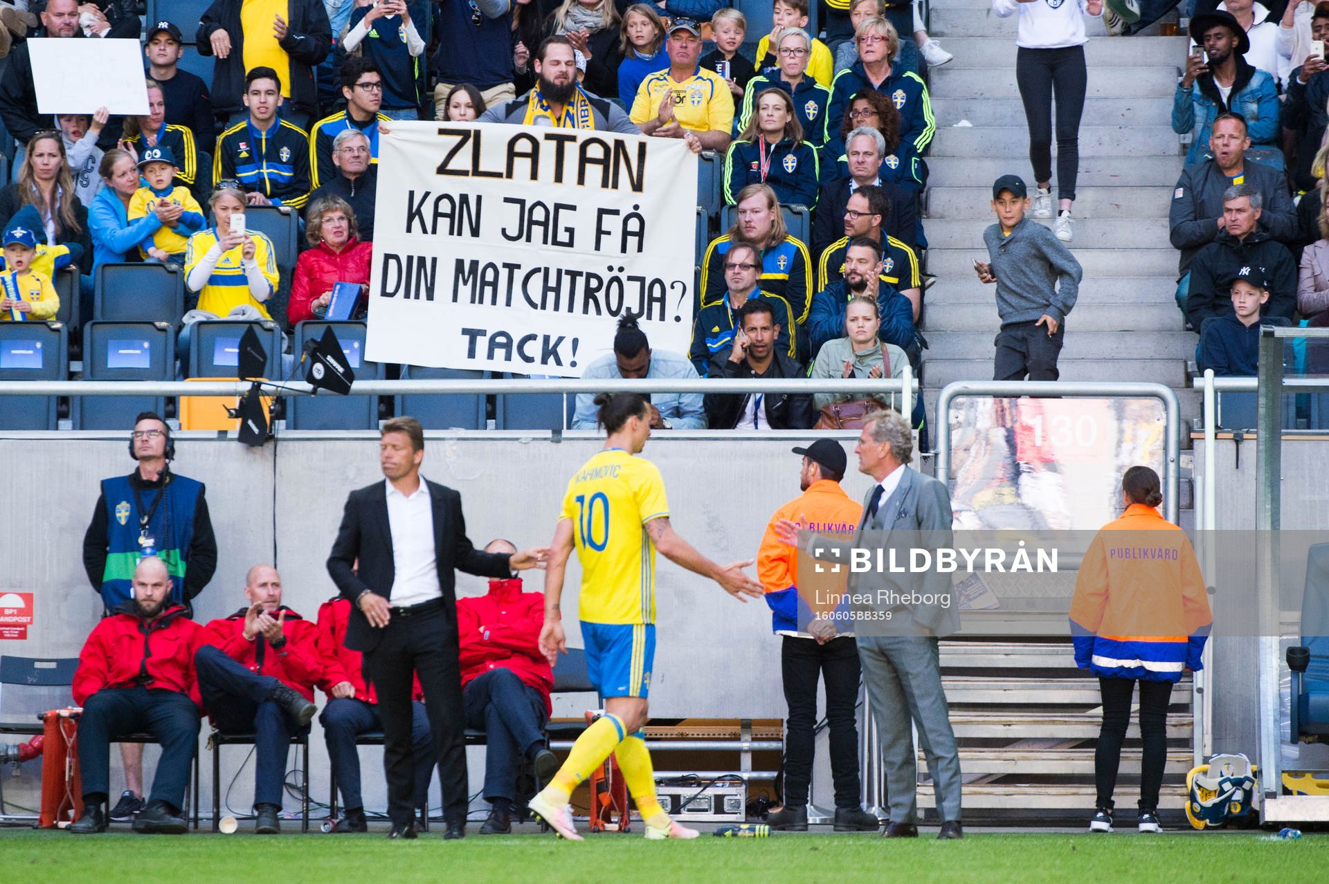 Sveriges Zlatan Ibrahimovic byts ut och en supporter