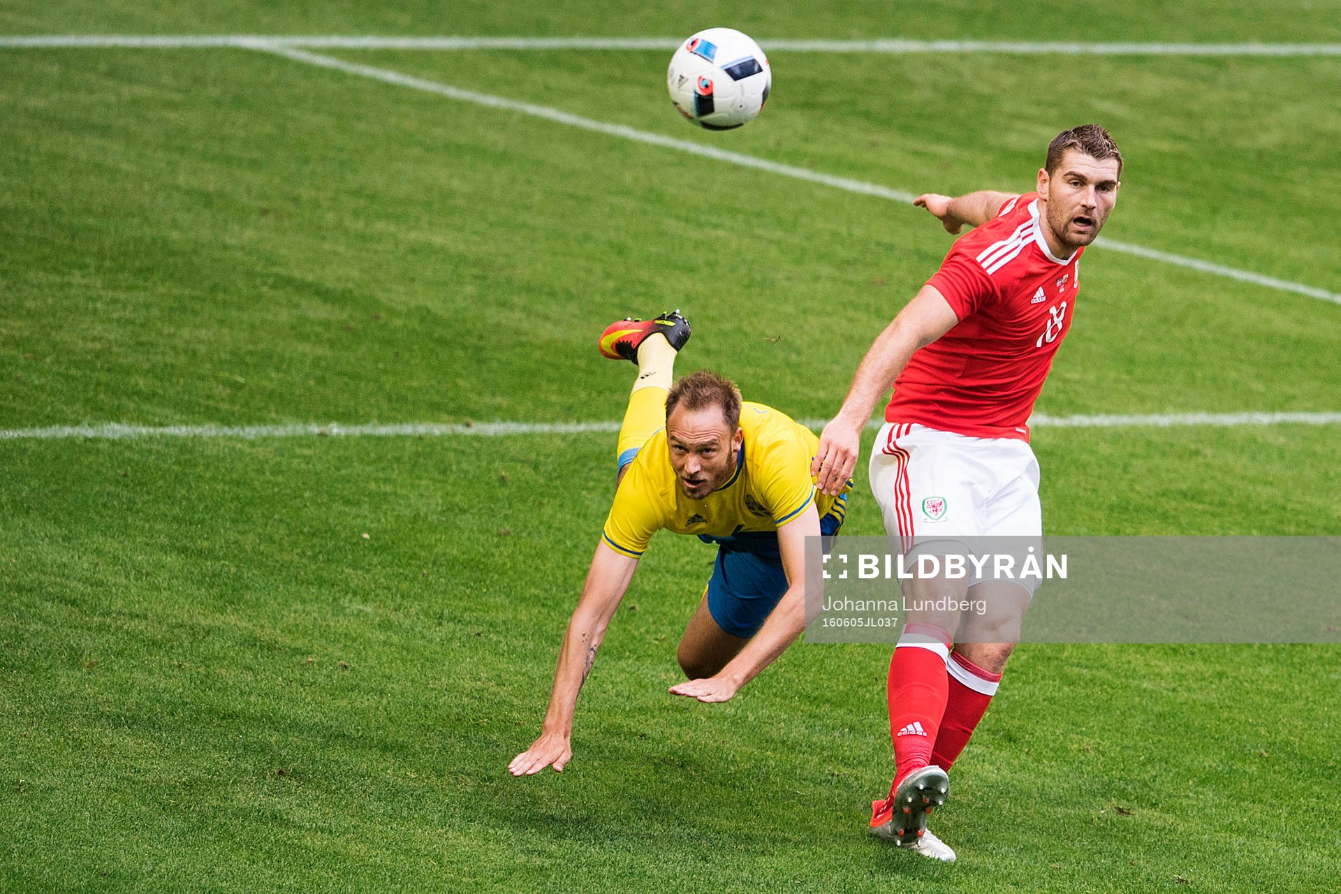 Sveriges Andreas Granqvist och Wales Sam Vokes
