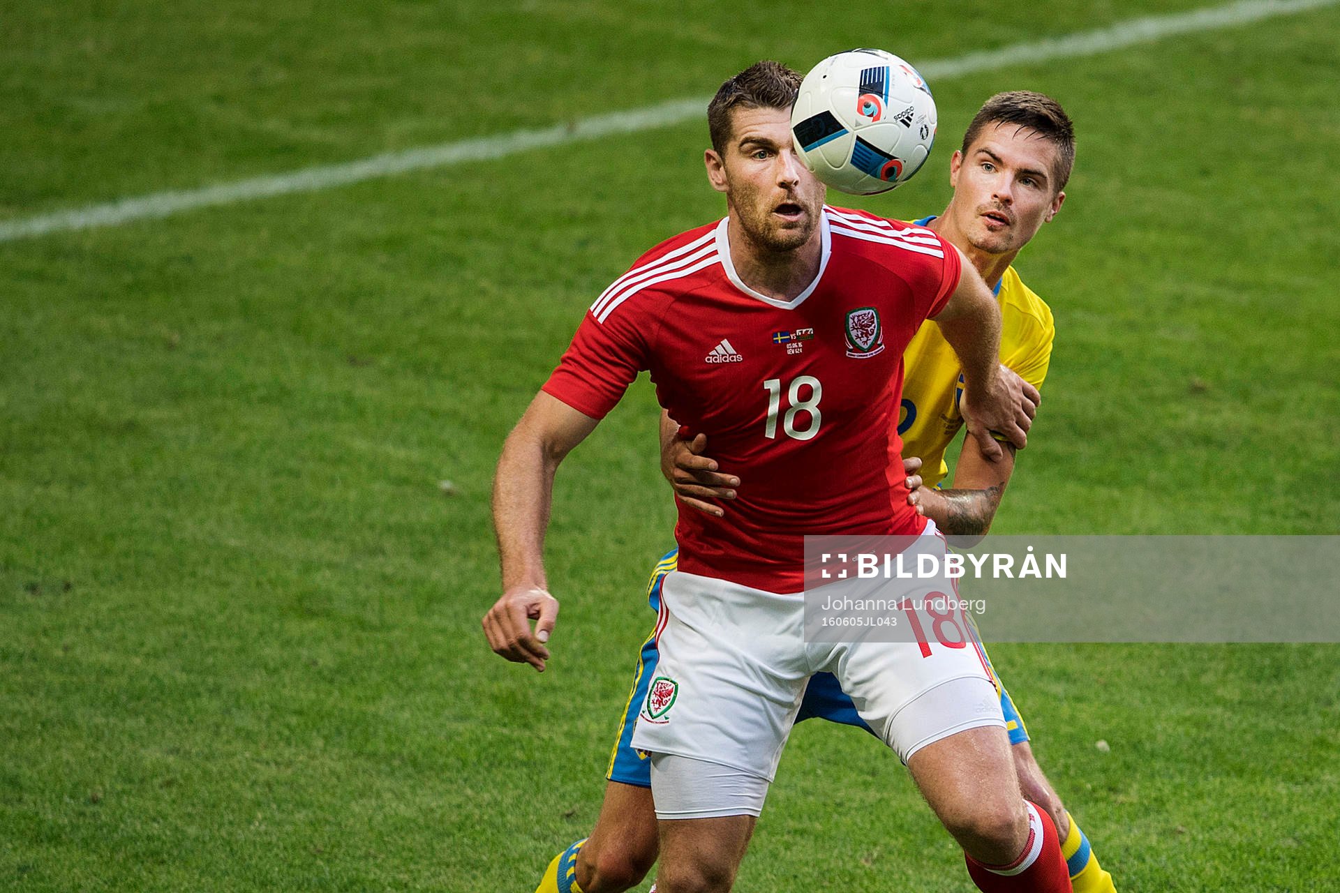 Wales Sam Vokes och Sveriges Mikael Lustig