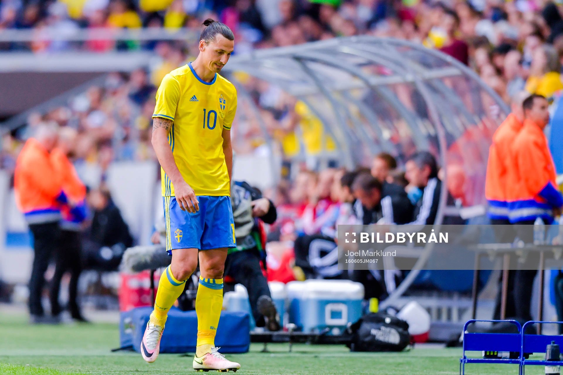Sveriges Zlatan Ibrahimovic lämnar planen