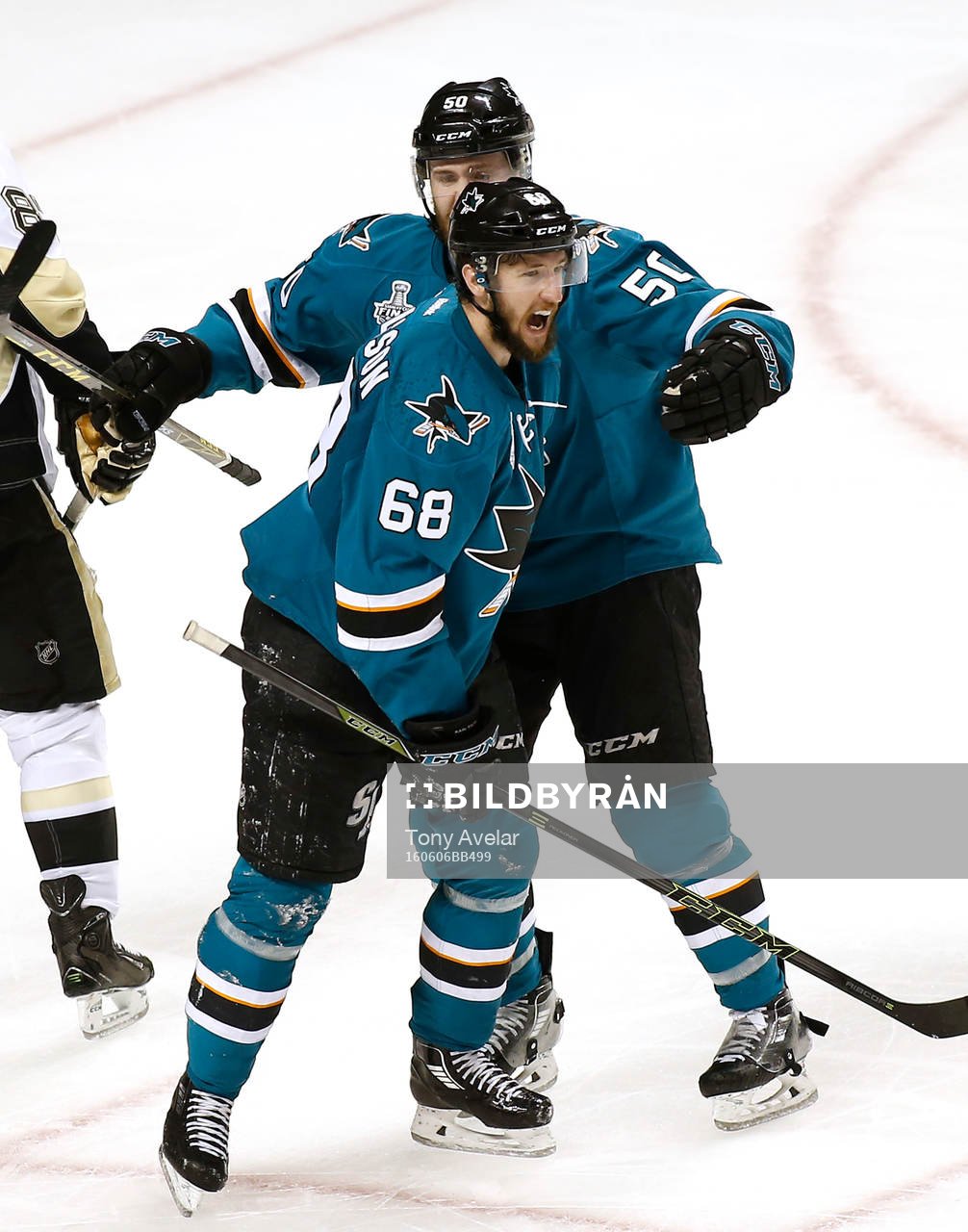 San Jose Sharks right wing Melker Karlsson (68) celebrates