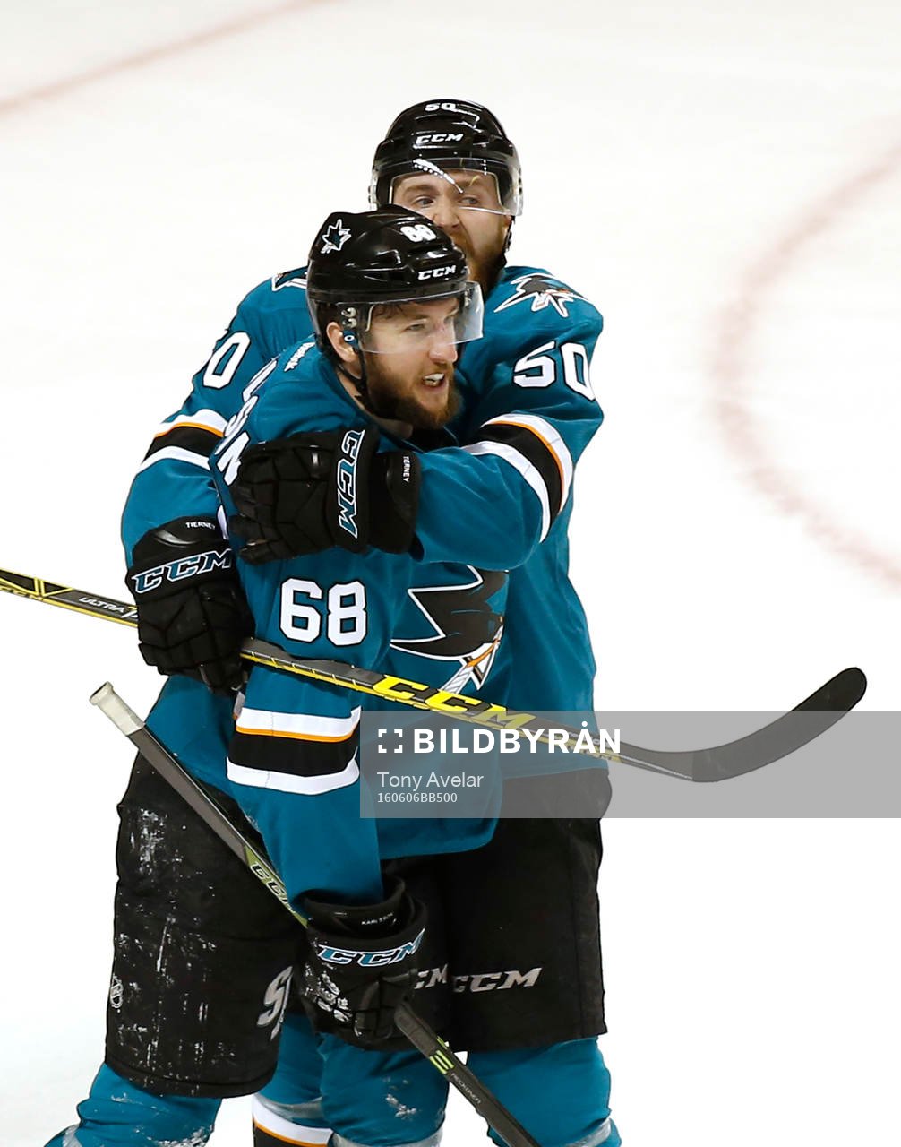 San Jose Sharks right wing Melker Karlsson (68) celebrates