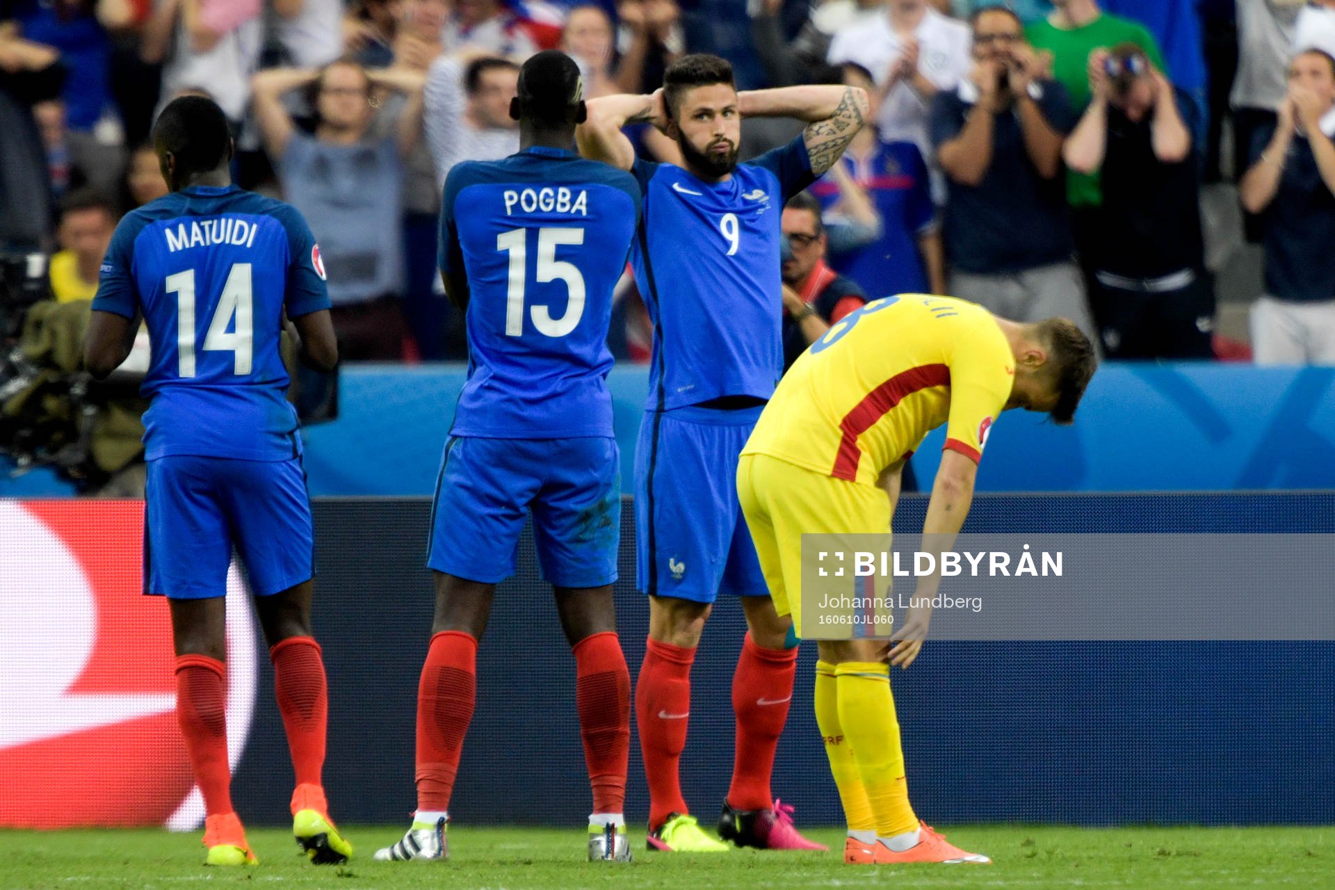 Frankrikes Blaise Matuidi, Paul Pogba och Olivier Giroud