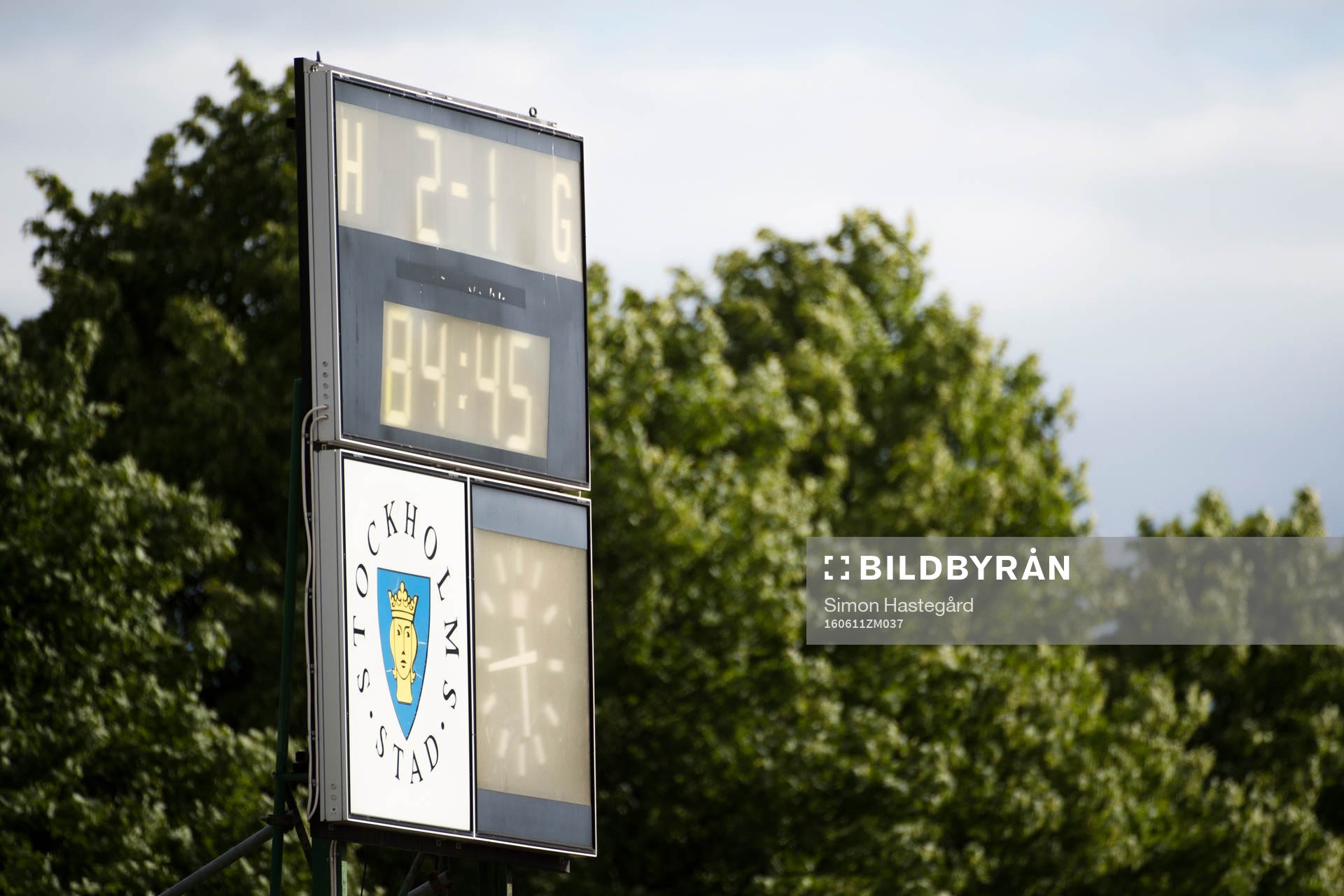 Resultattavlan under fotbollsmatchen i division 1 norra mellan Akropolis och Carlstad United den 11 juni 2016 i Stockholm.