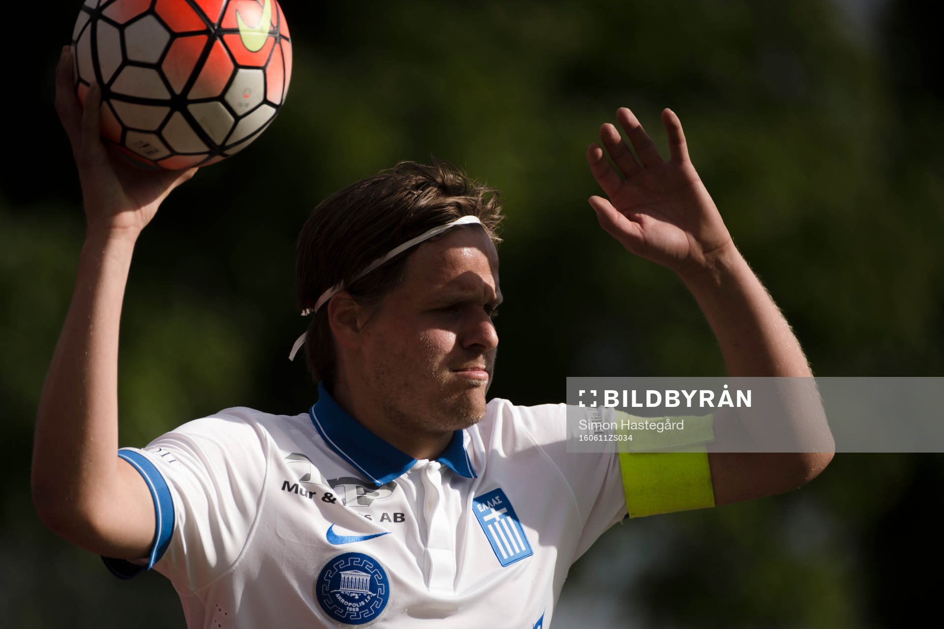 Akropolis Felix Pettersson under fotbollsmatchen i division 1 norra mellan Akropolis och Carlstad United den 11 juni 2016 i Stockholm.