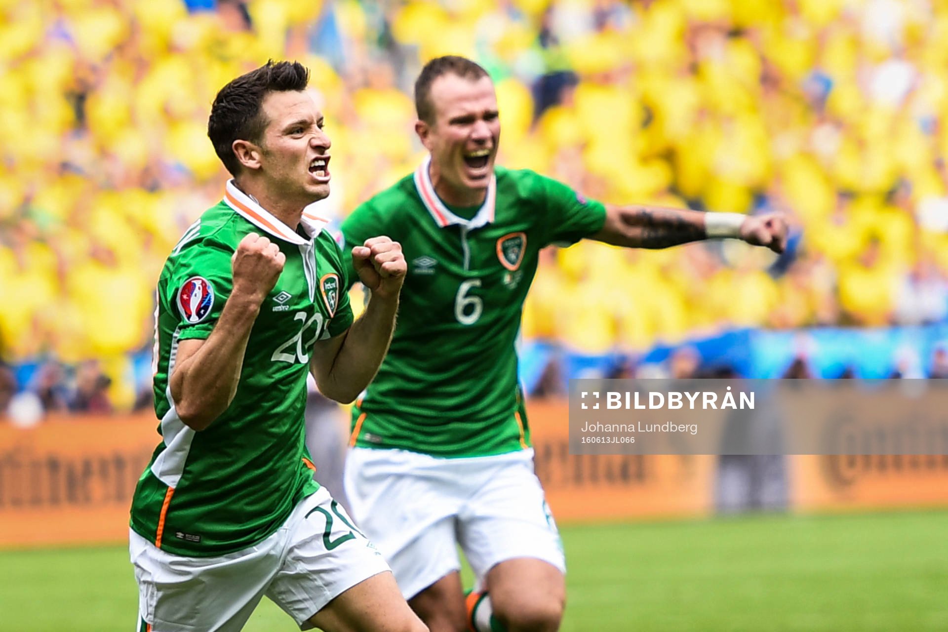 Irlands Wes Hoolahan och Glenn Whelan jublar