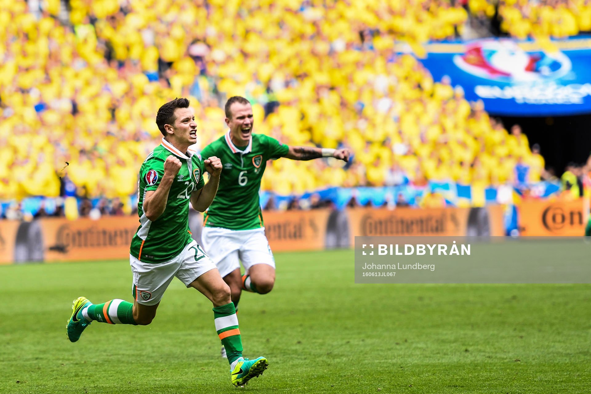 Irlands Wes Hoolahan och Glenn Whelan jublar