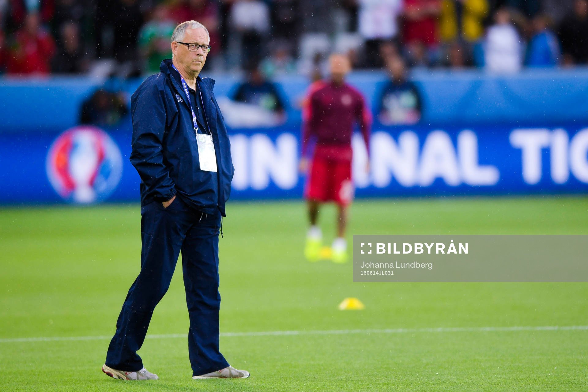 Islands förbundskapten Lars Lagerbäck före fotbollsmatchen mellan Portugal och Island under Fotbolls-EM den 14 juni 2016 i Saint-Etienne.