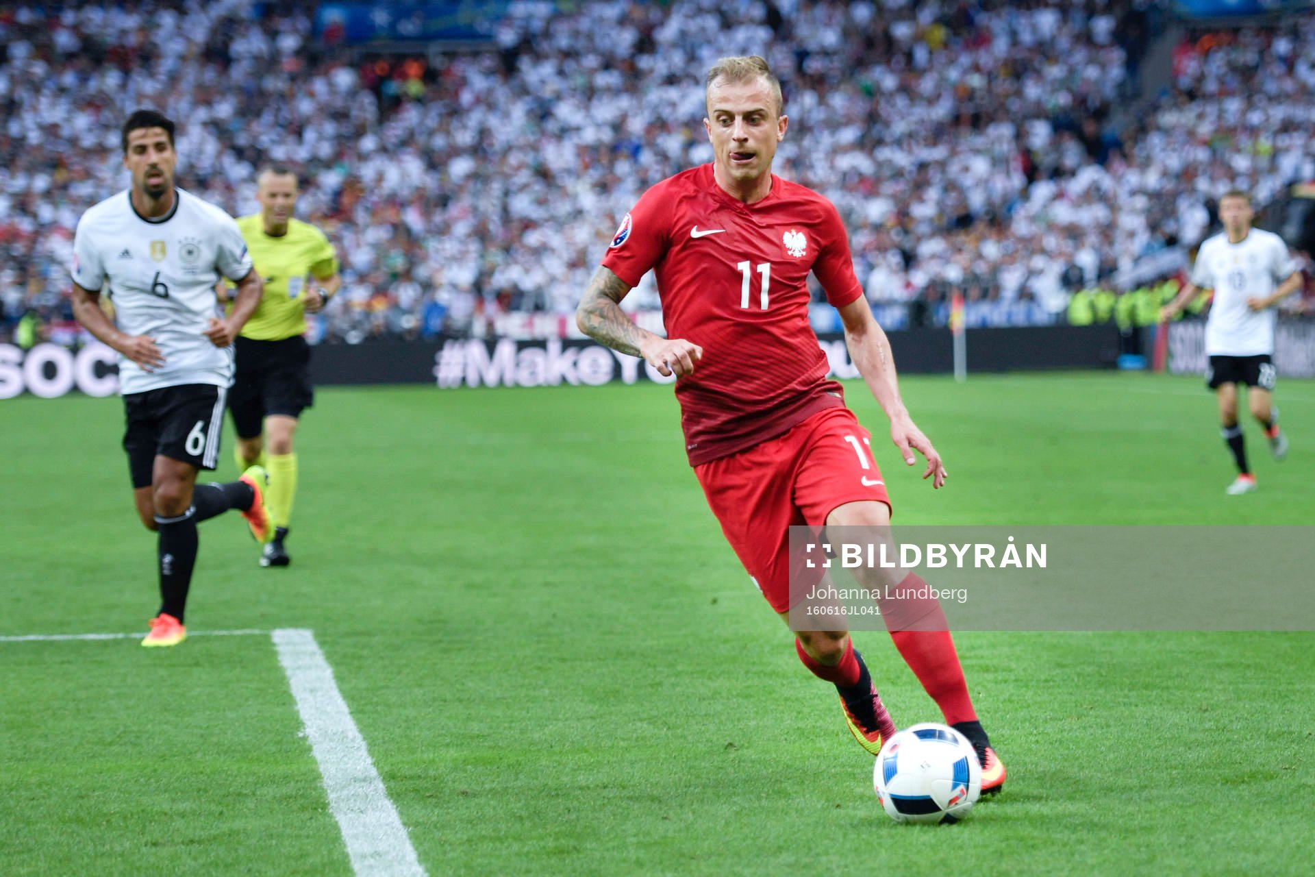 Polens Kamil Grosicki i fotbollsmatchen mellan Tyskland och Polen under fotbolls-EM den 16 juni 2016 i Saint-Denis.