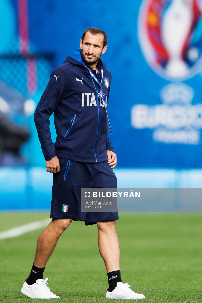 Giorgio Chiellini på Italiens fotbollslandslags träning under fotbolls-EM den 16 juni 2016 i Toulouse.