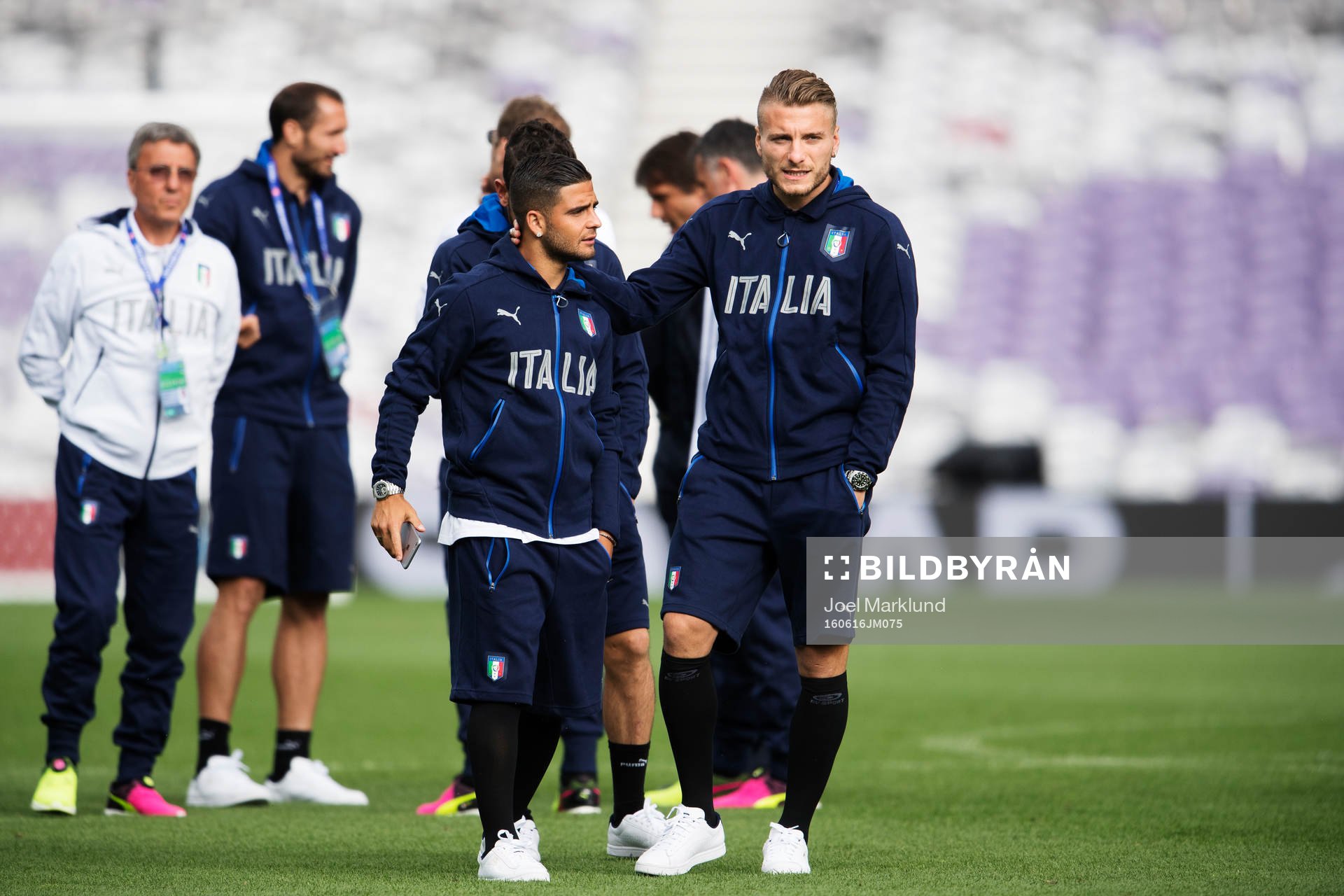 Lorenzo Insigne och Ciro Immobile på Italiens fotbollslandslags träning under fotbolls-EM den 16 juni 2016 i Toulouse.
