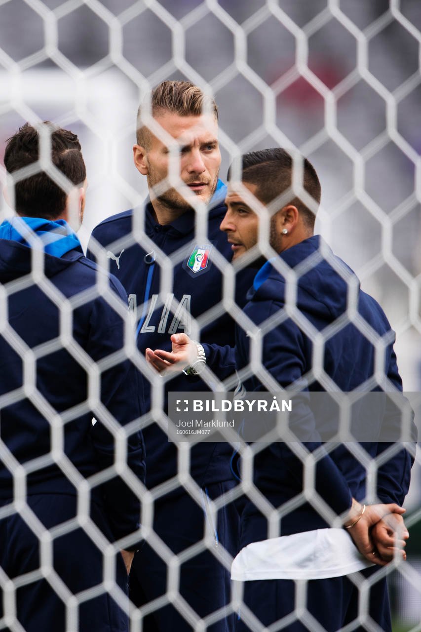 Ciro Immobile och Lorenzo Insigne på Italiens fotbollslandslags träning under fotbolls-EM den 16 juni 2016 i Toulouse.