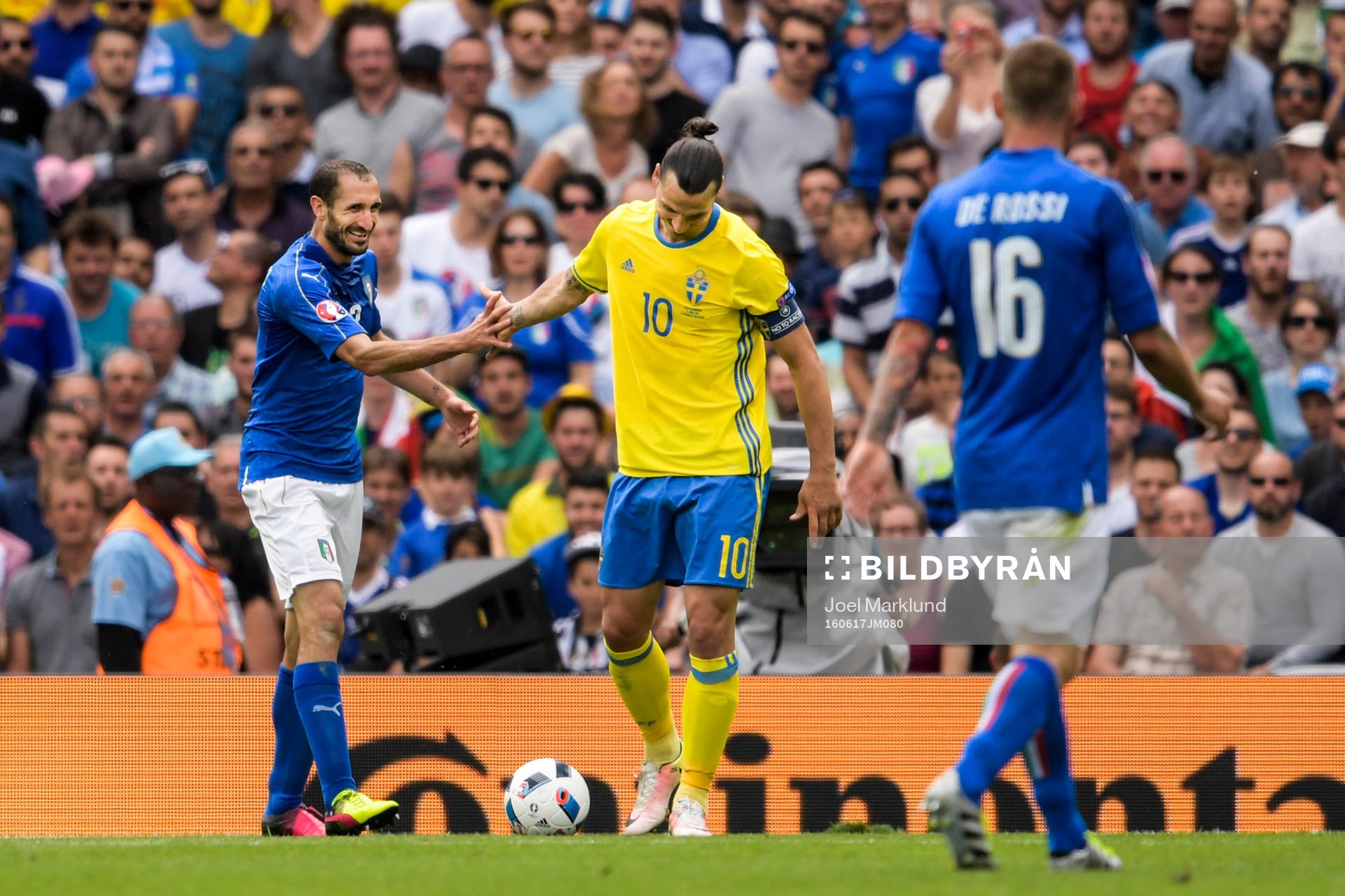 Italiens Giorgio Chiellini och Sveriges Zlatan Ibrahimovic