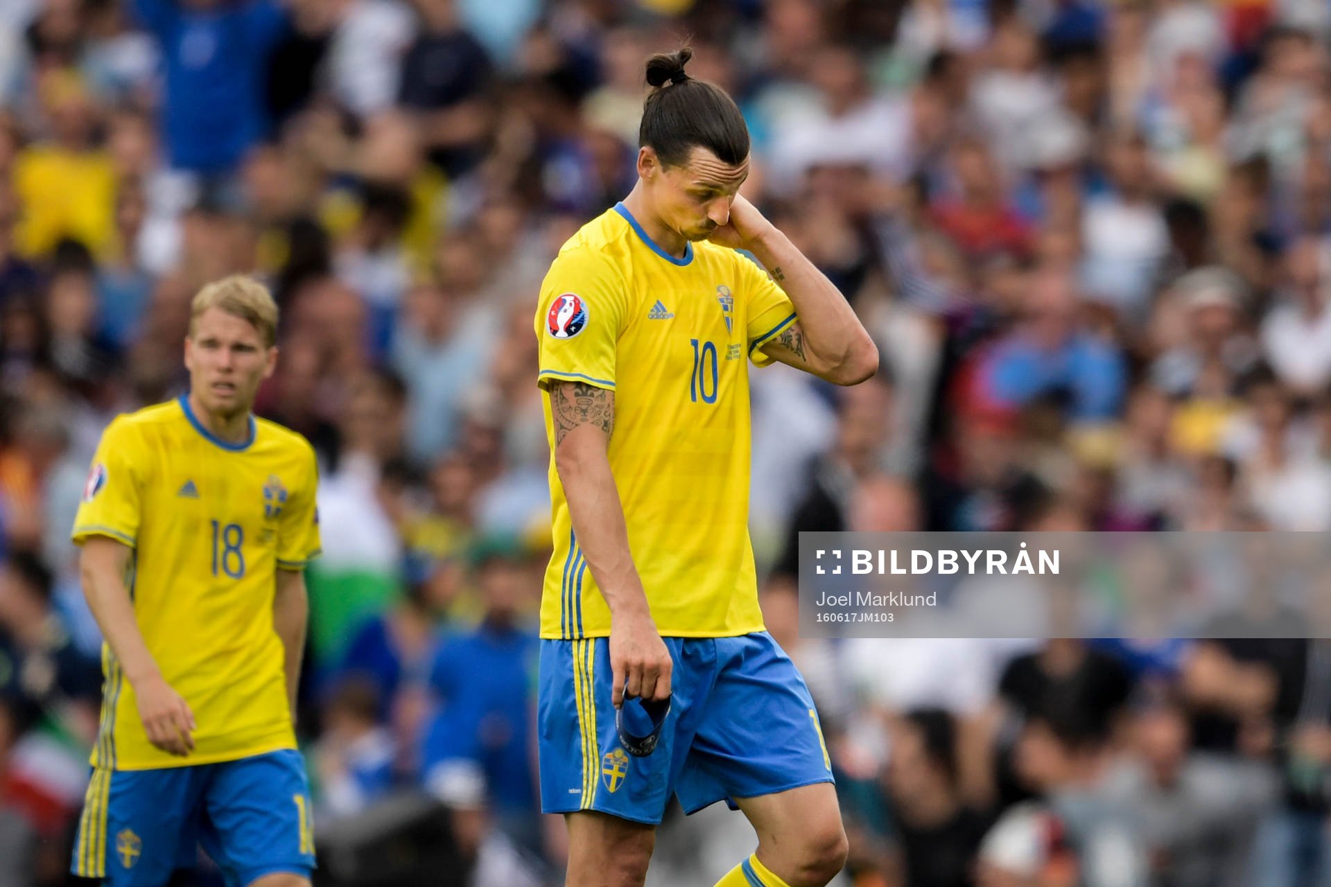 Sveriges Zlatan Ibrahimovic och Oscar Lewicki deppar