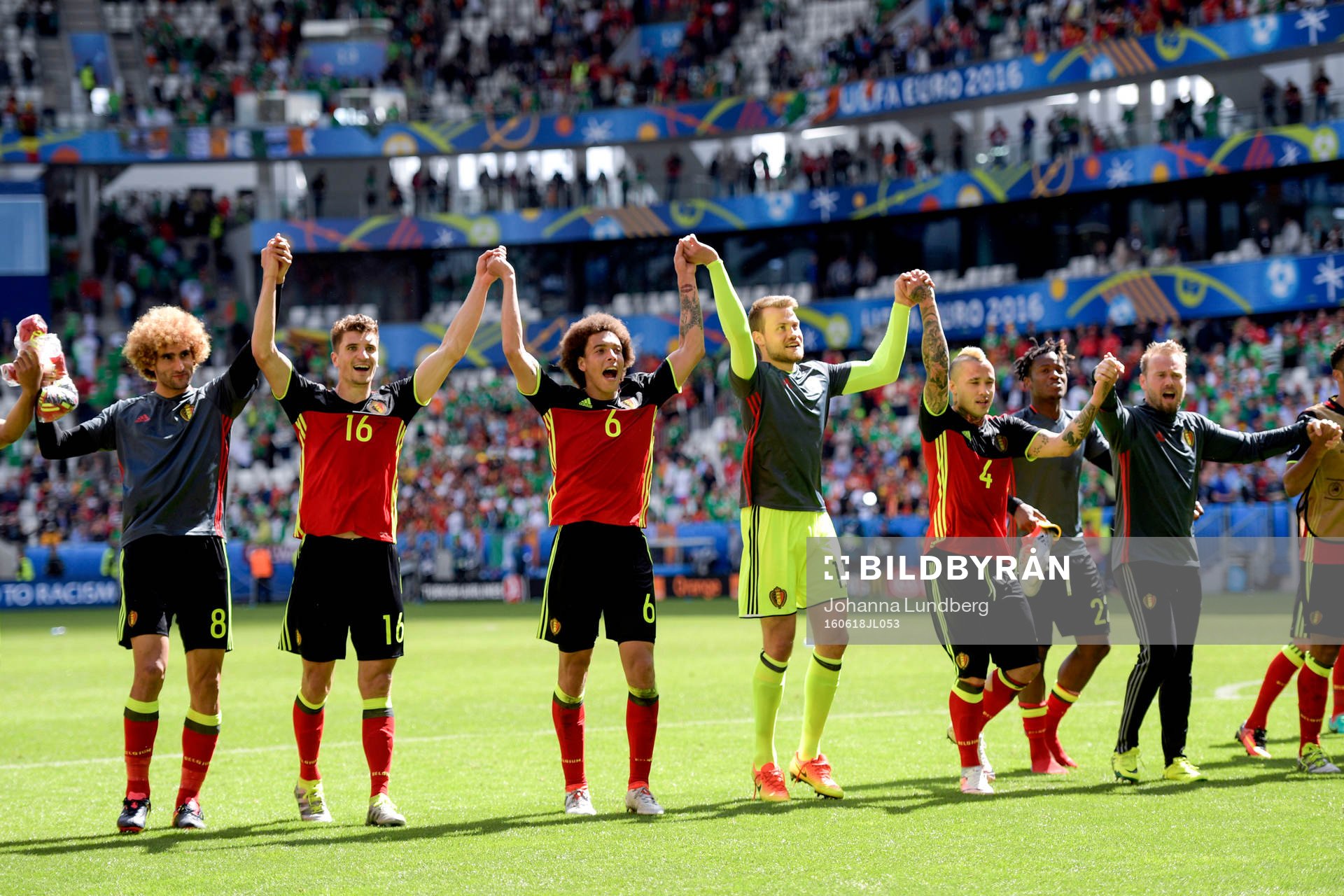 Belgiens Marouane Fellaini, Thomas Meunier, Axel Witsel,