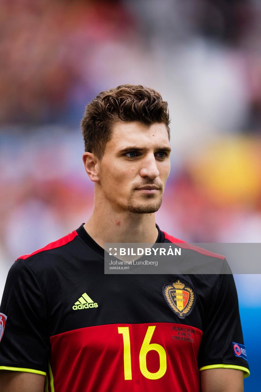 Belgiens Thomas Meunier  i fotbollsmatchen mellan Belgien