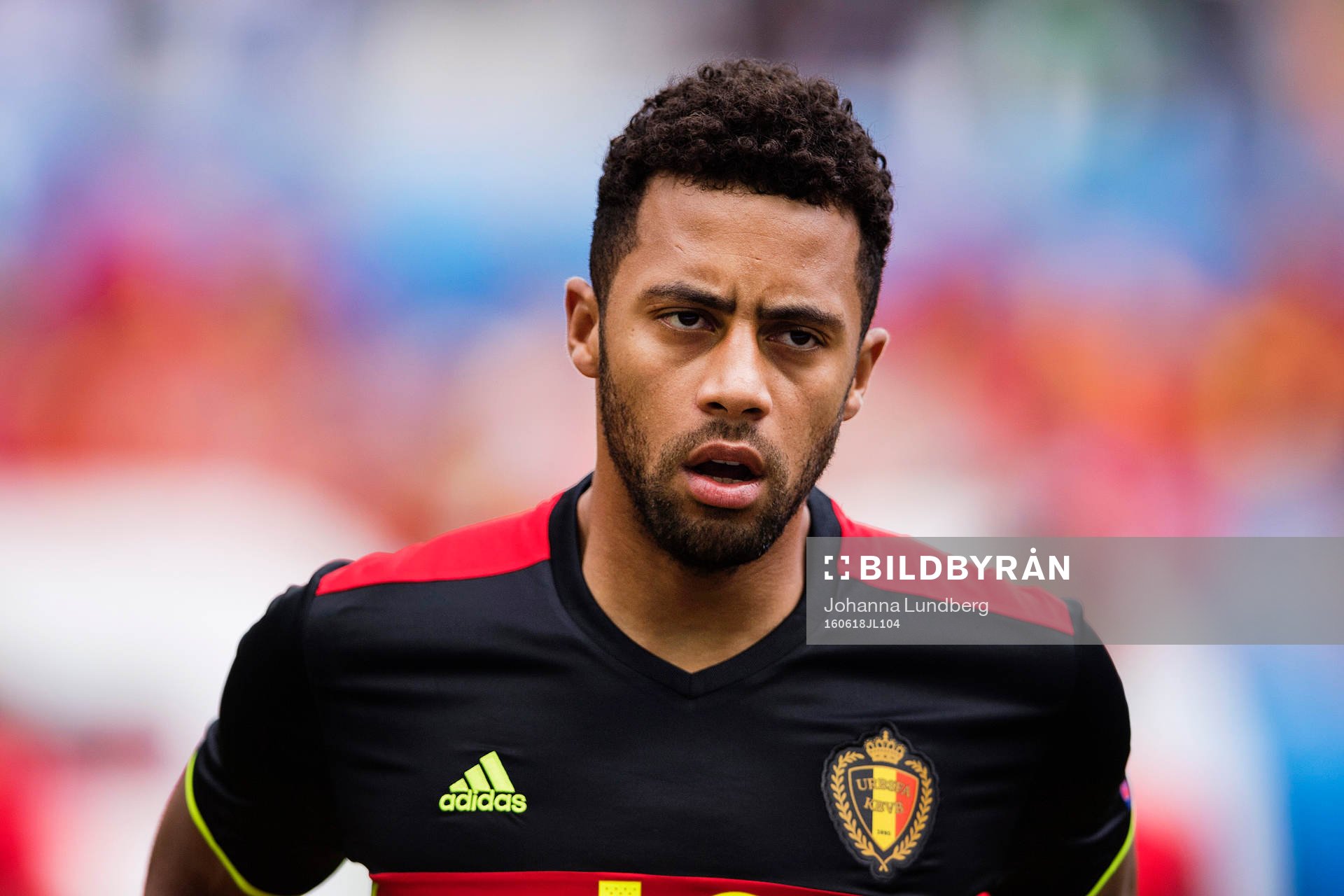 Belgiens Mousa Dembele  i fotbollsmatchen mellan Belgien och Irland under fotbolls-EM den 18 juni 2016 i Bordeaux.