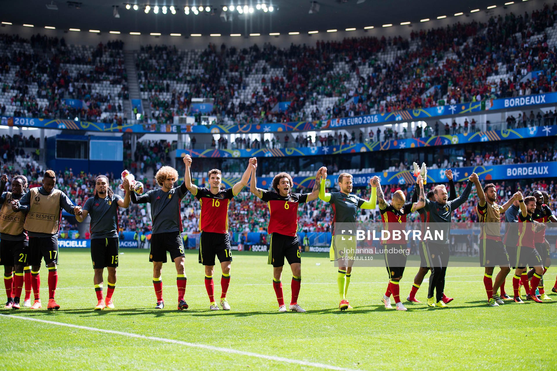 Belgiens Divock Origi, Jason Denayer, Marouane Fellaini,