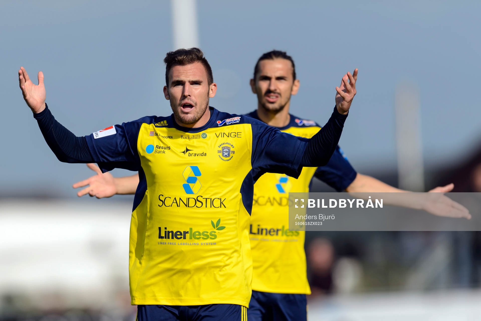 Ängelholms Ryan Finley ser förvånad ut när ett mål blir bortdömt under fotbollsmatchen i Superettan mellan Ängelholm och Åtvidaberg den 18 juni 2016 i Ängelholm.
