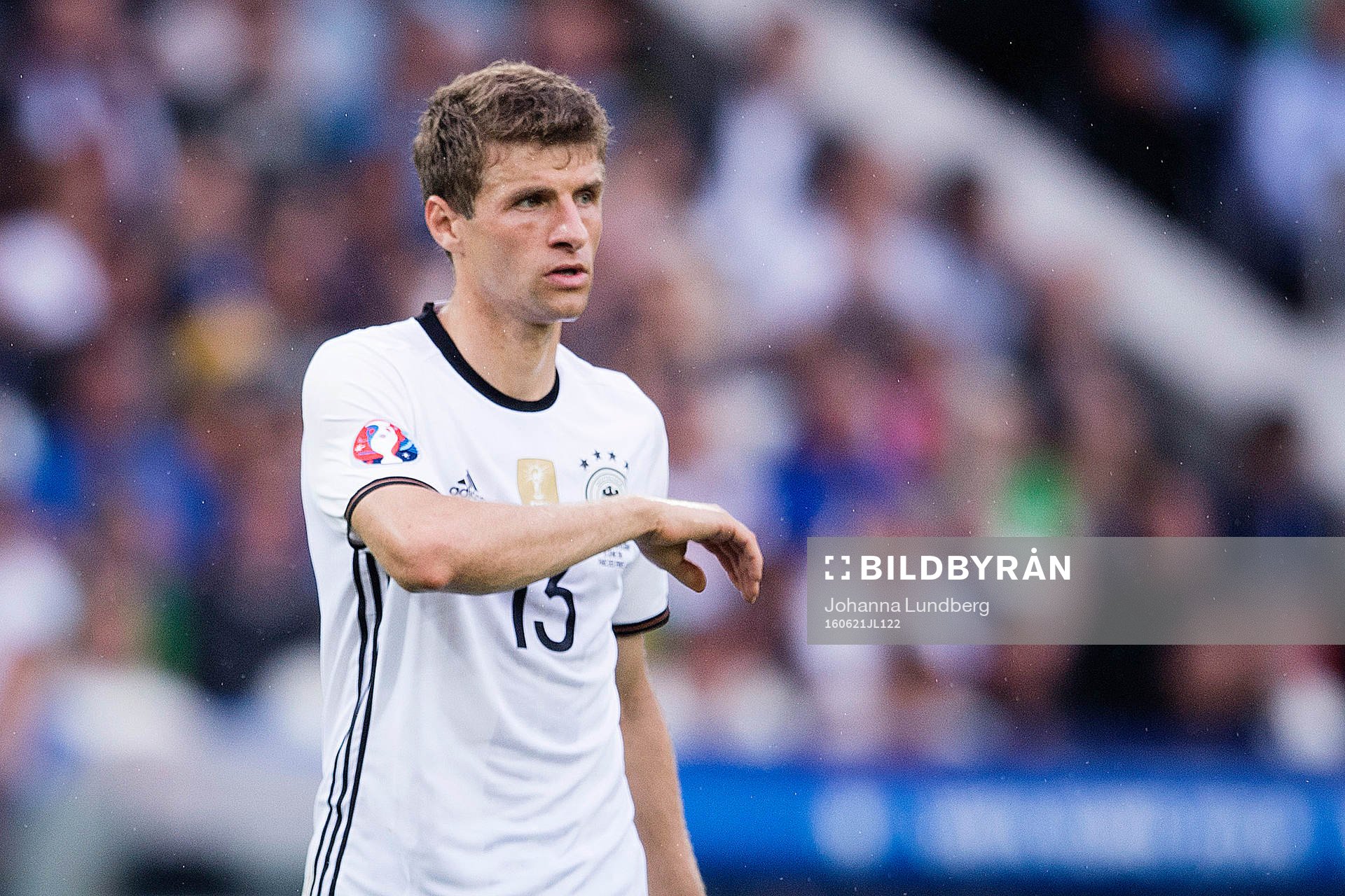 Tysklands Thomas Muller i fotbollsmatchen mellan Nordirland