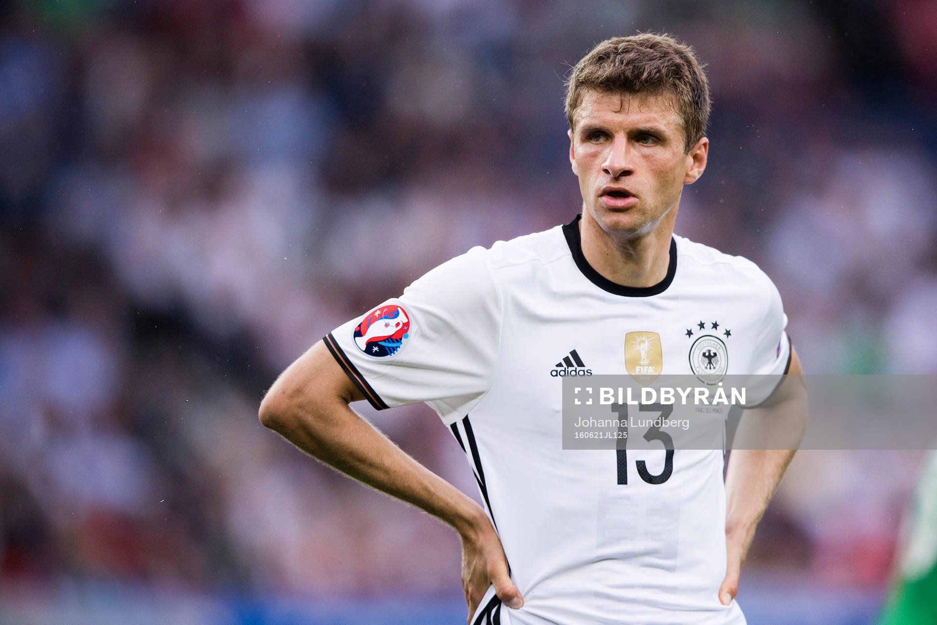 Tysklands Thomas Muller i fotbollsmatchen mellan Nordirland