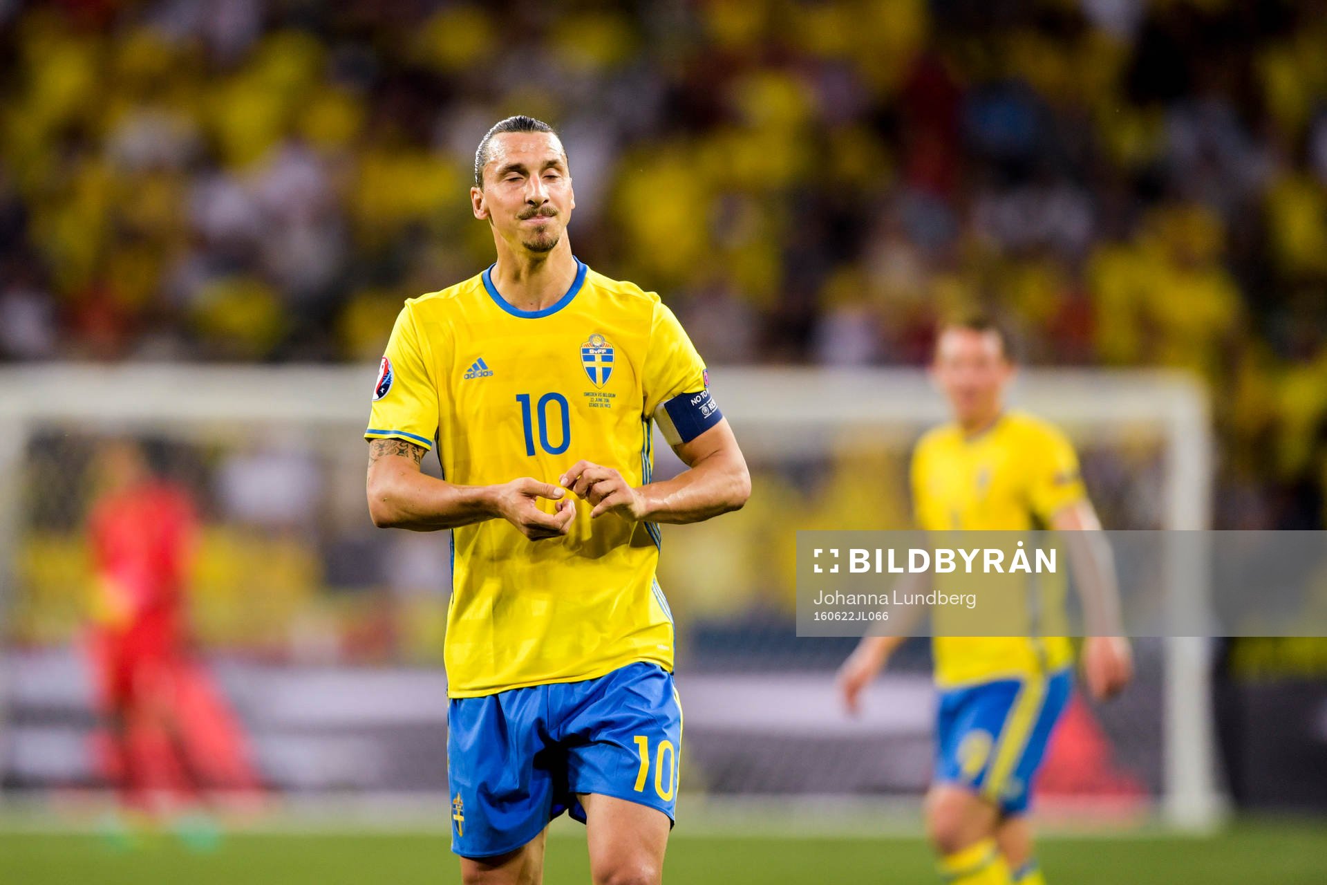Sveriges Zlatan Ibrahimovic deppar i fotbollsmatchen mellan