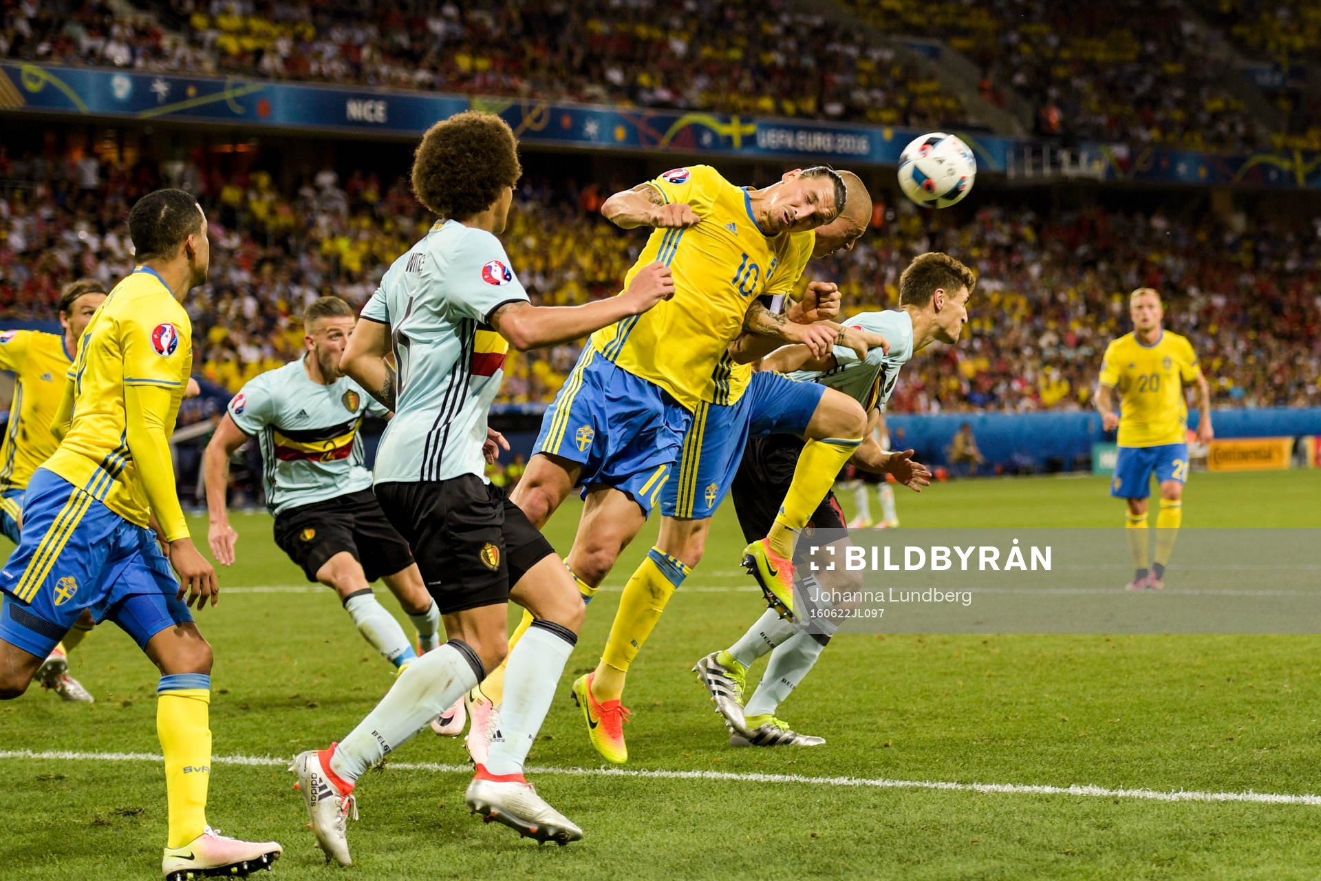 Sveriges Zlatan Ibrahimovic nickar bort bollen i Sveriges
