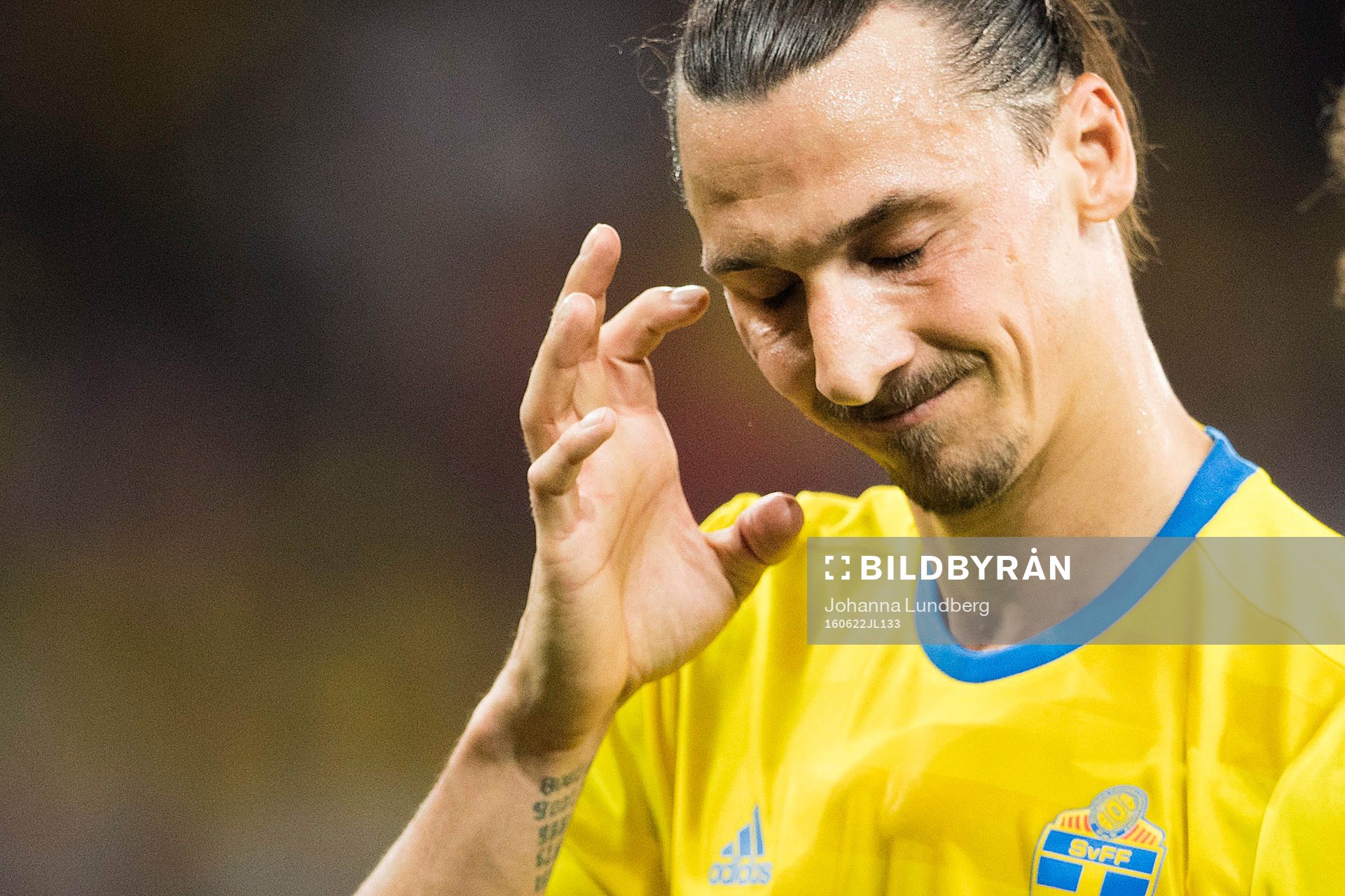 Sveriges Zlatan Ibrahimovic deppar i fotbollsmatchen mellan
