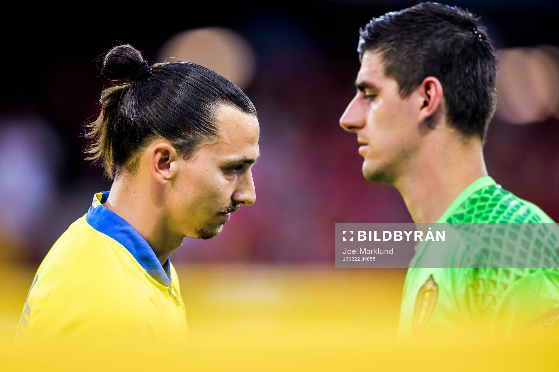 Sveriges Zlatan Ibrahimovic och Belgiens målvakt Thibaut
