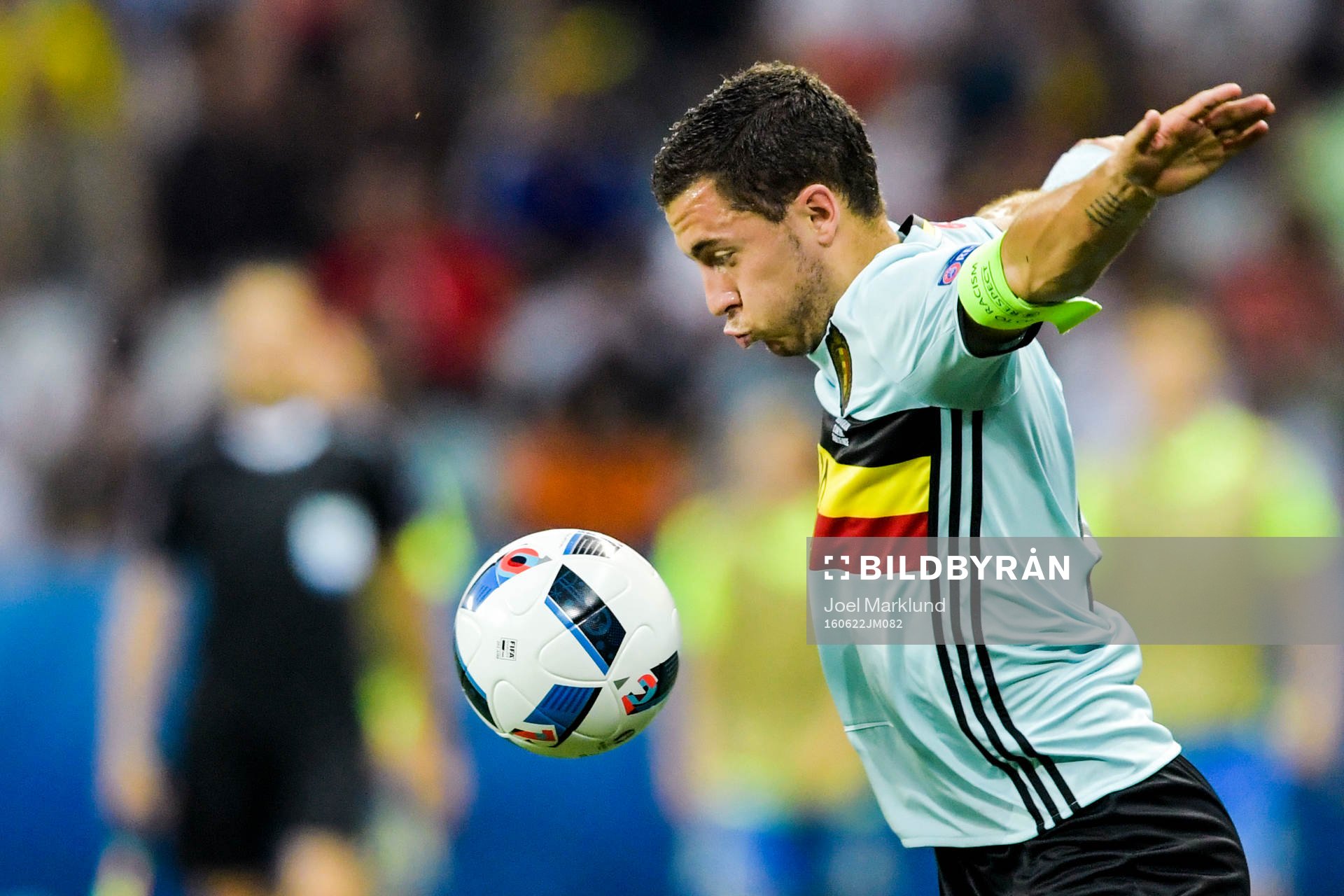 Belgiens Eden Hazard i fotbollsmatchen mellan Sverige och Belgien under fotbolls-EM den 22 juni 2016 i Nice.