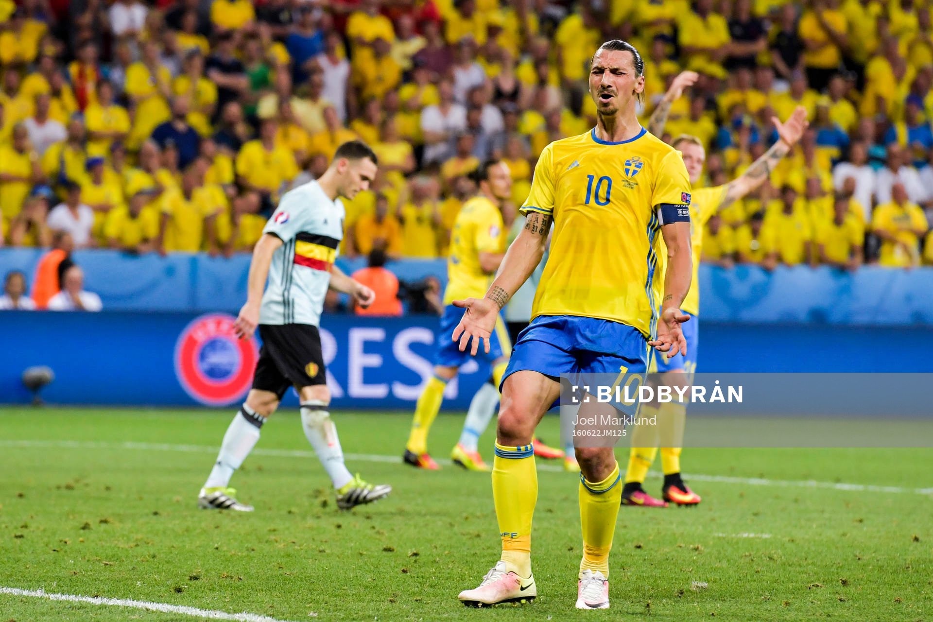 Sveriges Zlatan Ibrahimovic deppar i fotbollsmatchen mellan
