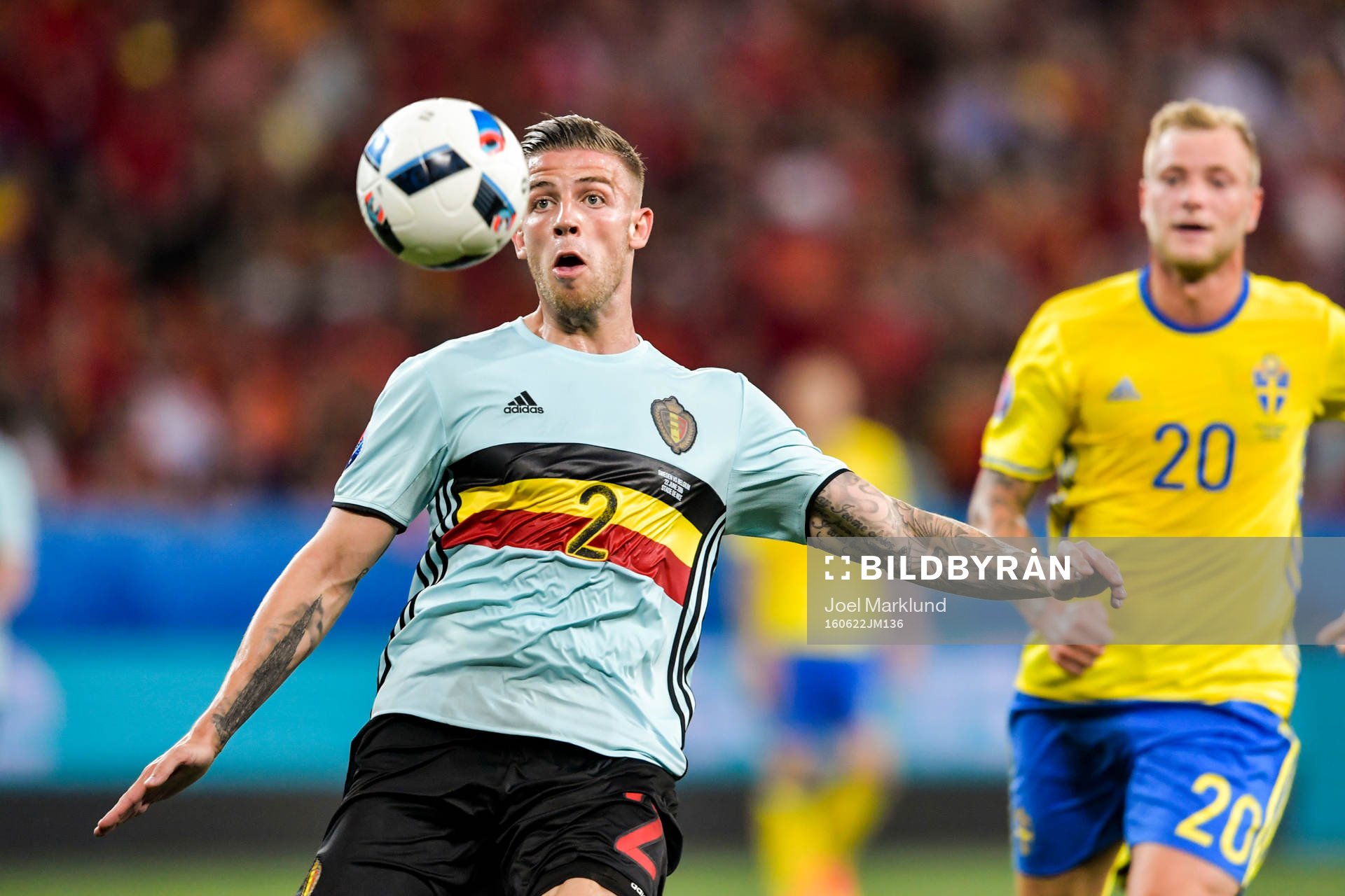 Belgiens Toby Alderweireld i fotbollsmatchen mellan Sverige