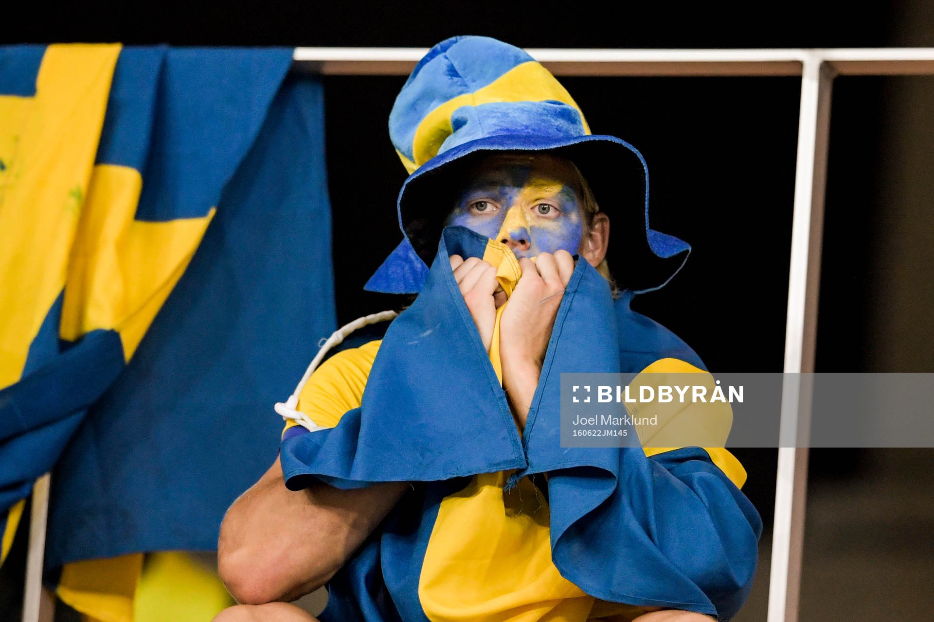 Svensk supporter deppar på läktaren