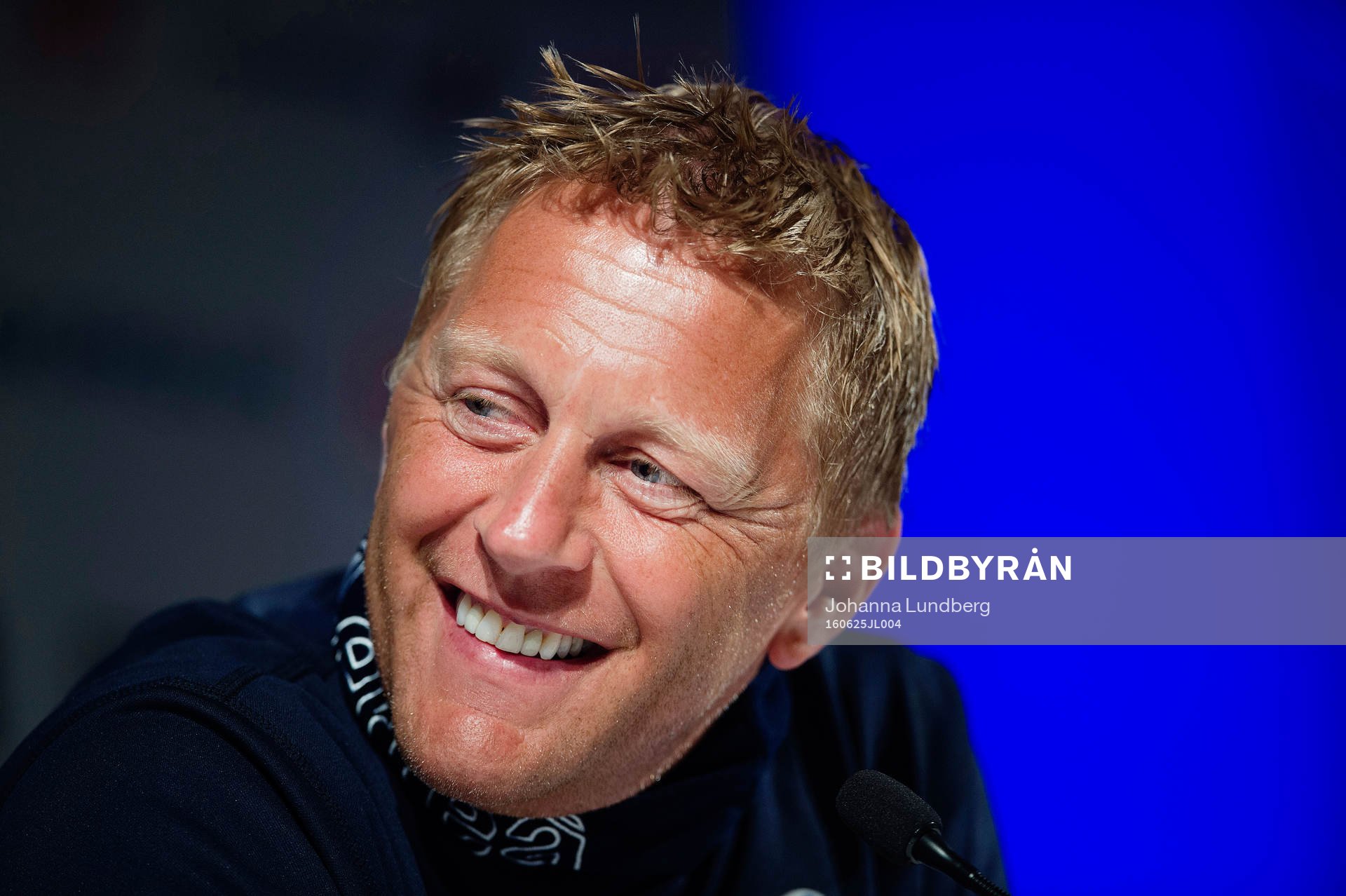 Islands förbundskapten Heimir Hallgrimsson under Islands fotbollslandslags presskonferens under fotbolls-EM den 25 juni 2016 i Annecy.