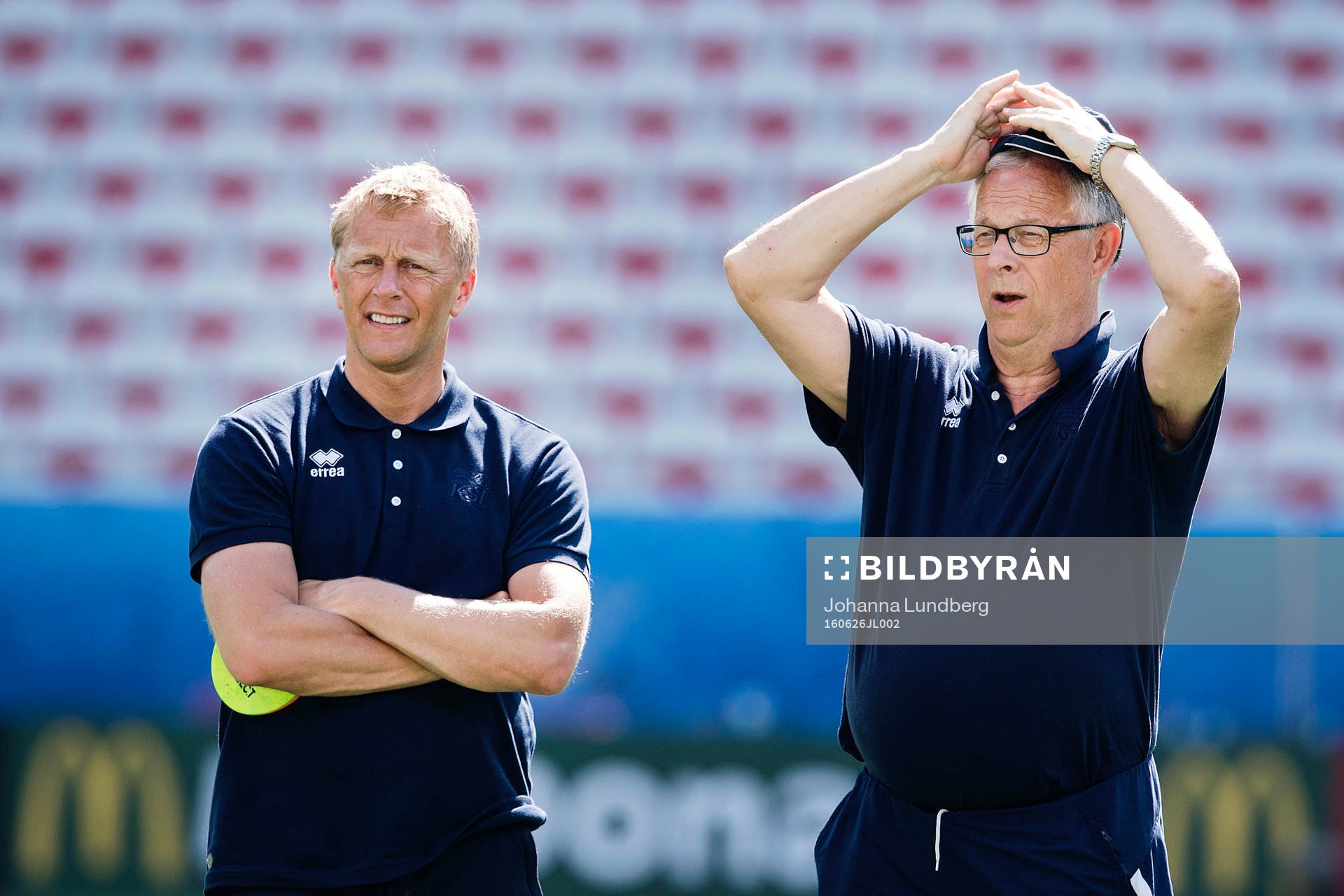 Förbundskaptener Heimir Hallgrimsson och Lars Lagerbäck